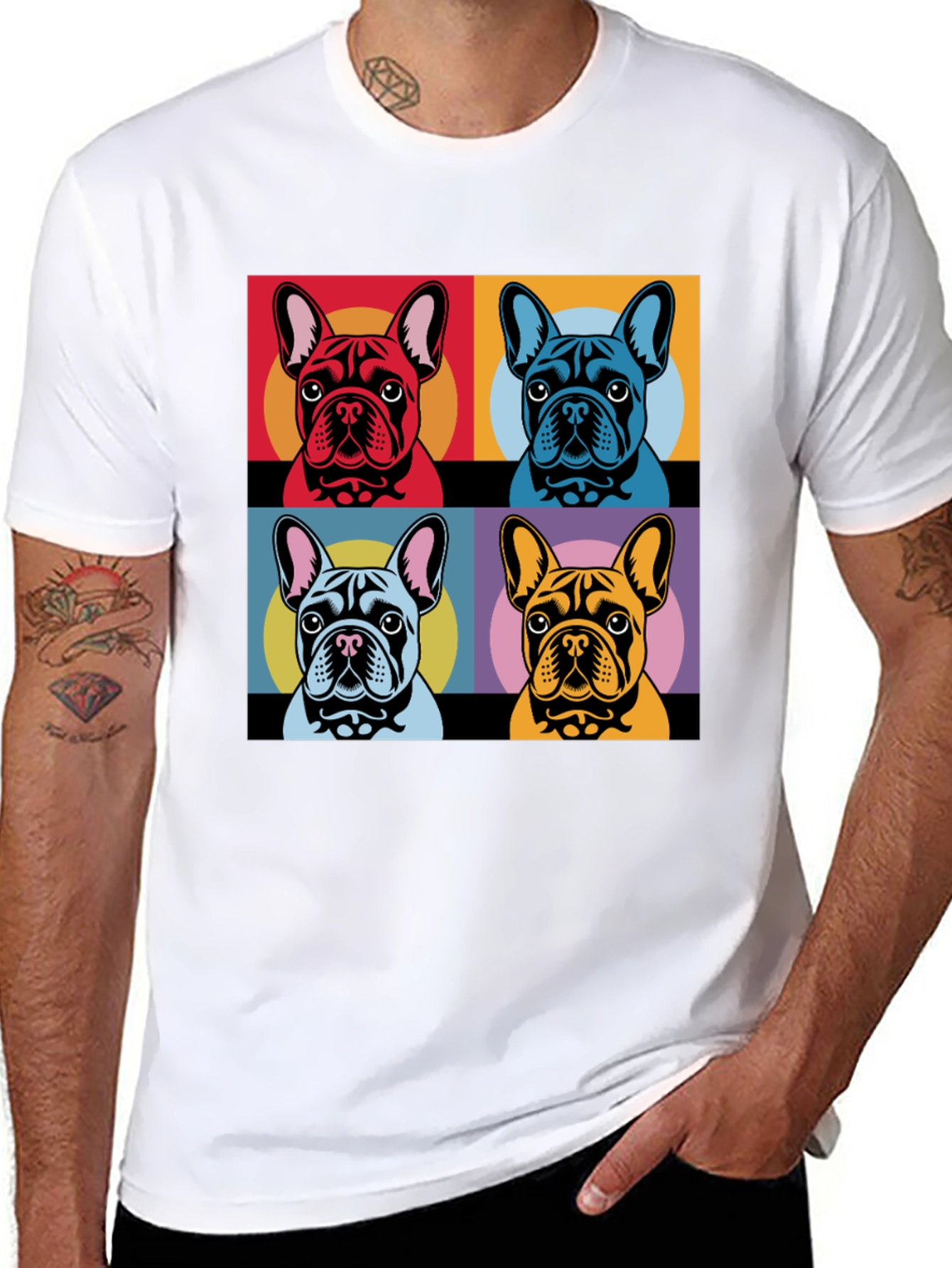 Black Pop Art French Bulldog T-Shirt view 8