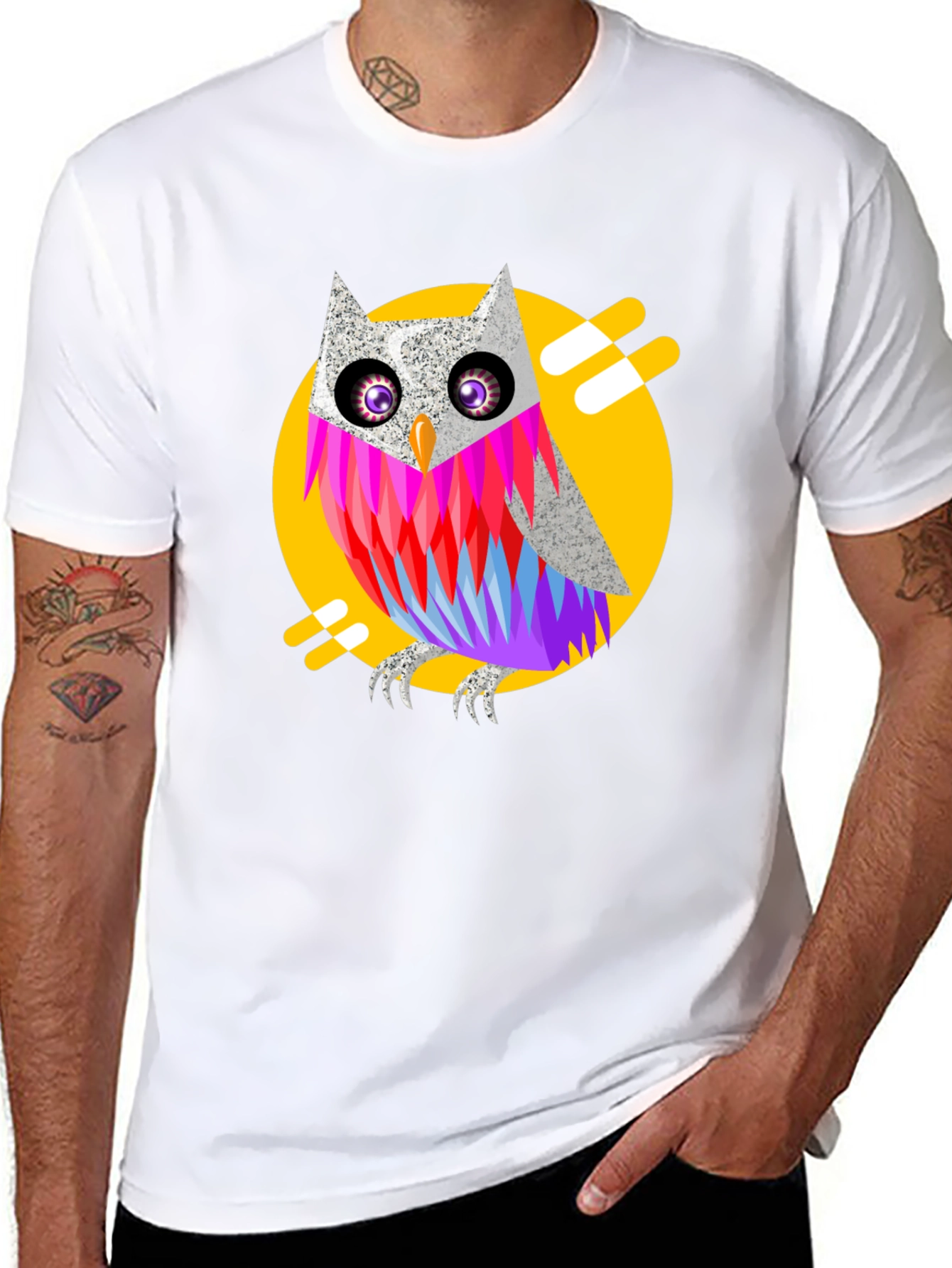 Black Cool Owl Graphic Print Black T-Shirt view 8