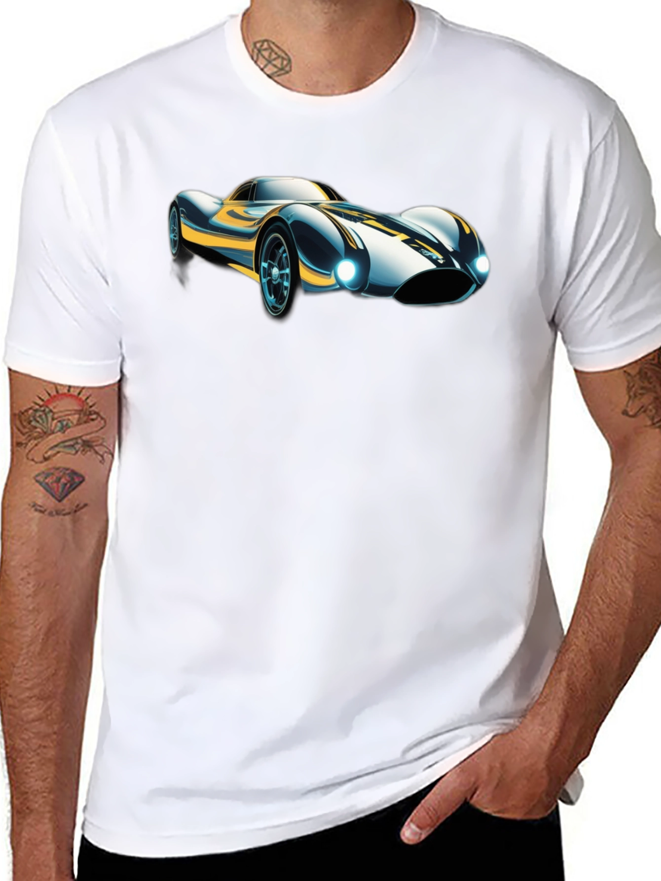 Black Retro Racer T-Shirt - Classic Car Design view 8