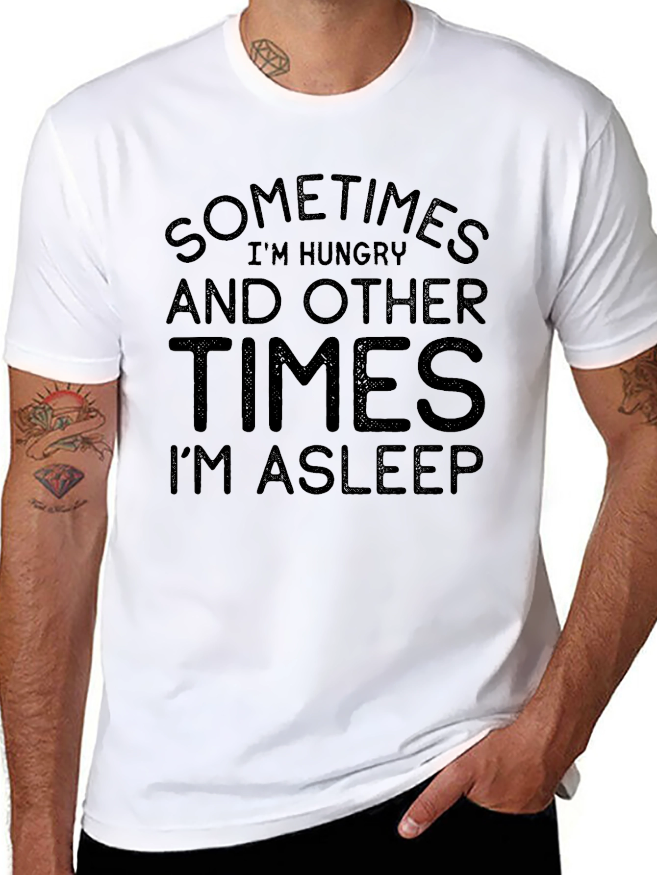 Black Funny Sometimes Hungry I'm Asleep Black T-Shirt view 8