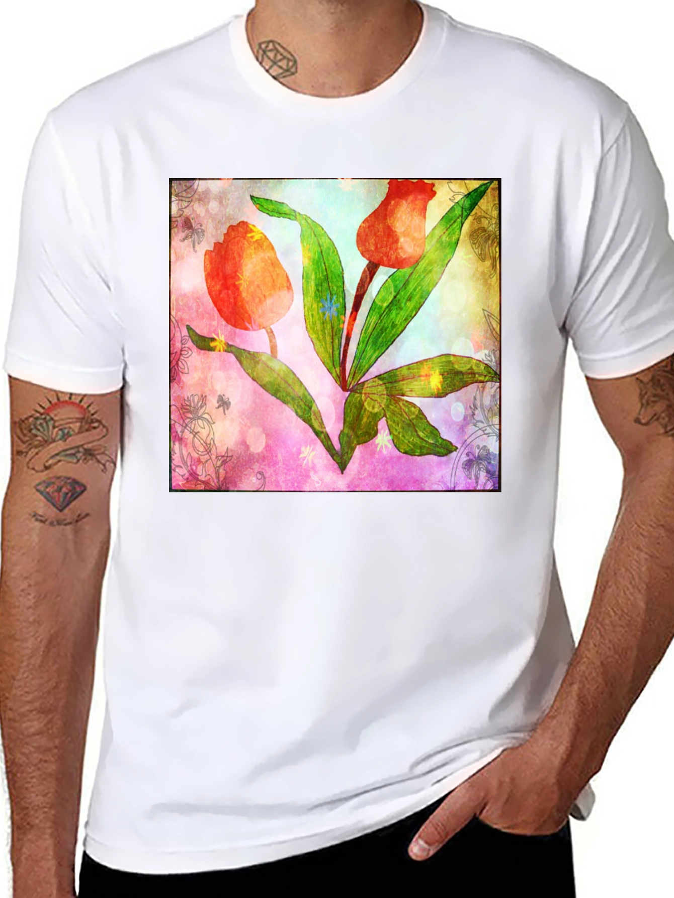 Black Floral Tulip Graphic T-Shirt view 8