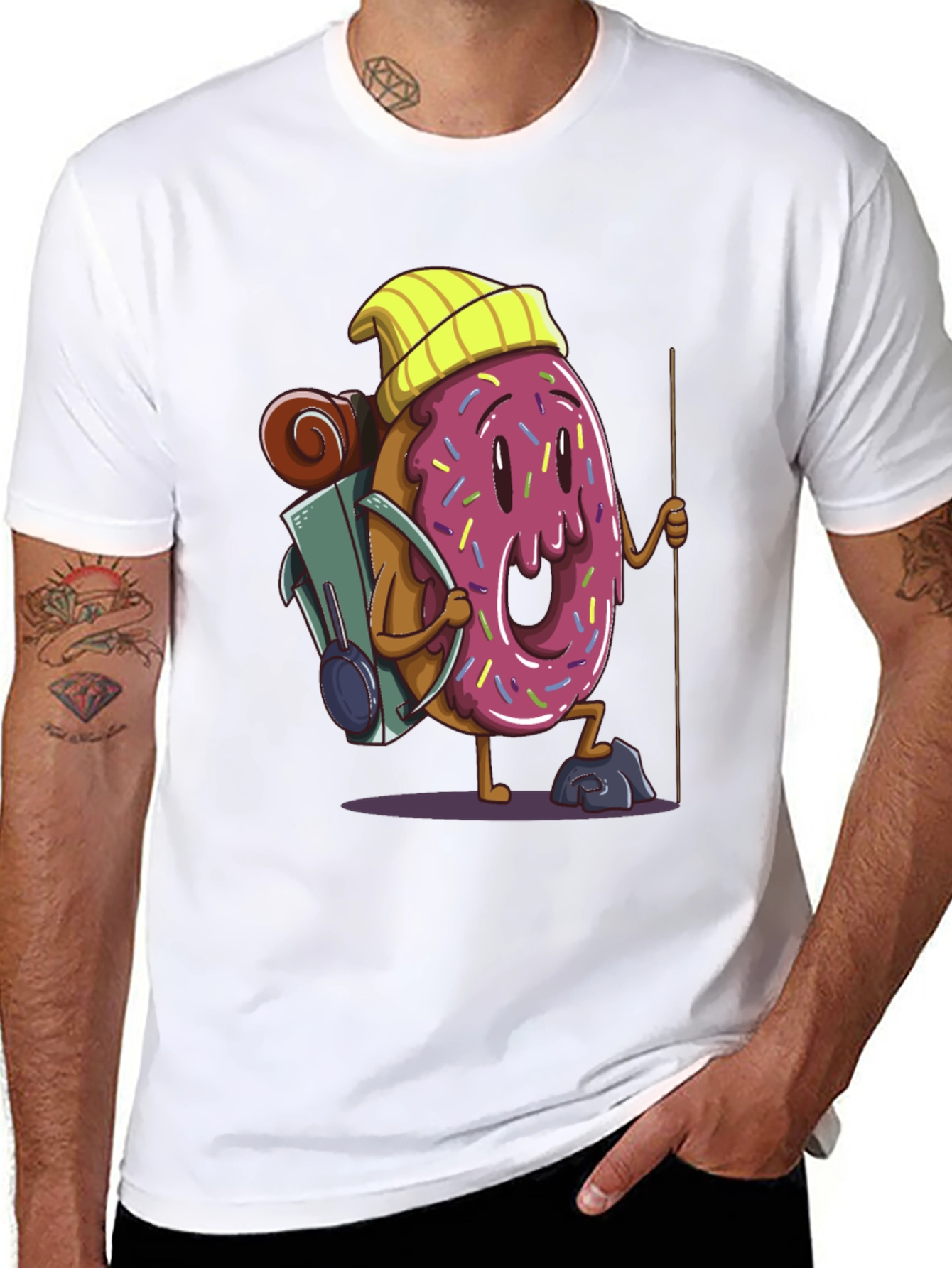 Black Donut Hiker Graphic Tee - Black Cotton T-Shirt view 8