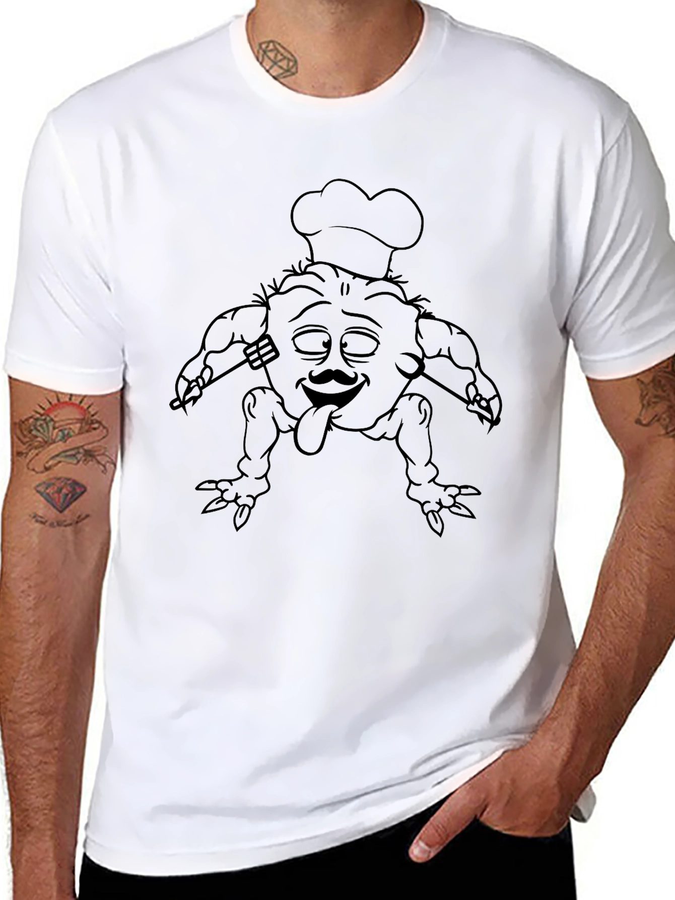 Black Funny Chef Cartoon Graphic Black T-Shirt view 8
