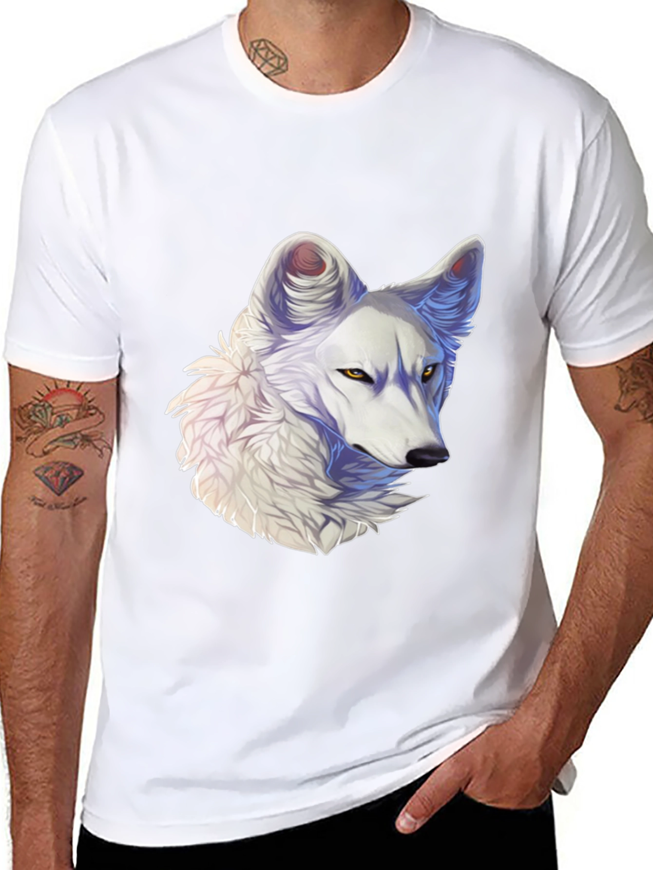 Black Arctic Wolf Graphic Tee - Black Cotton Blend view 8