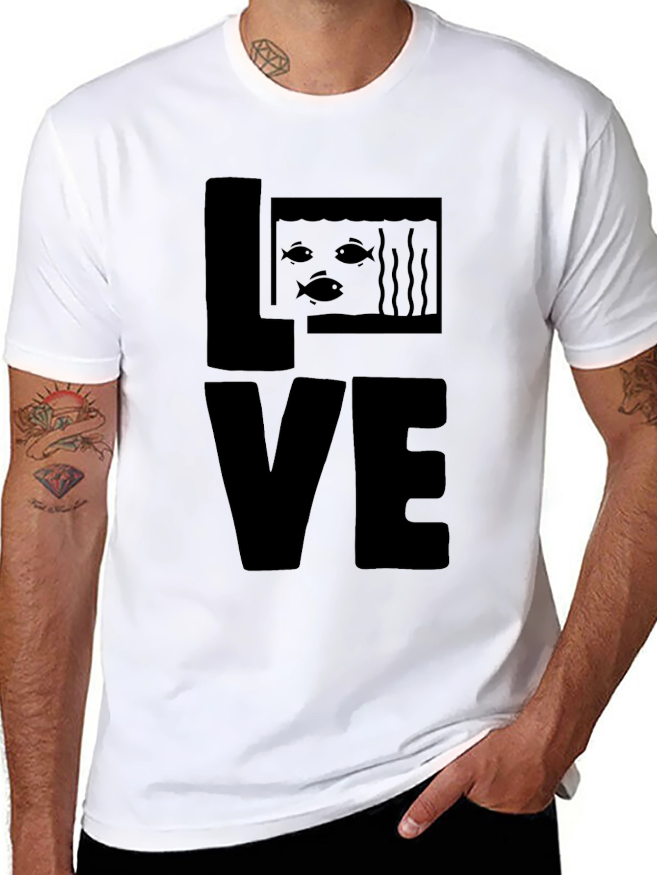 Black Aquarium Fish LOVE T-Shirt - Graphic Print Tee view 8