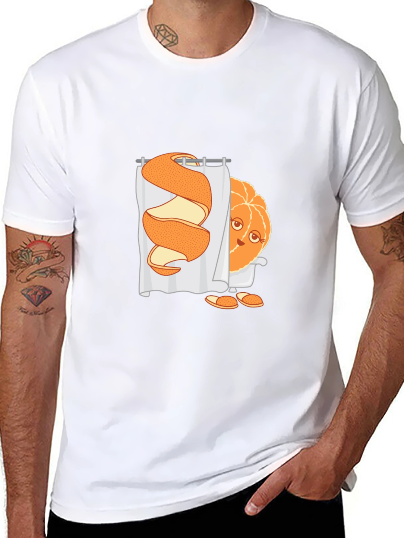 Black Funny Orange Peel Shower Cartoon Graphic T-Shirt view 8