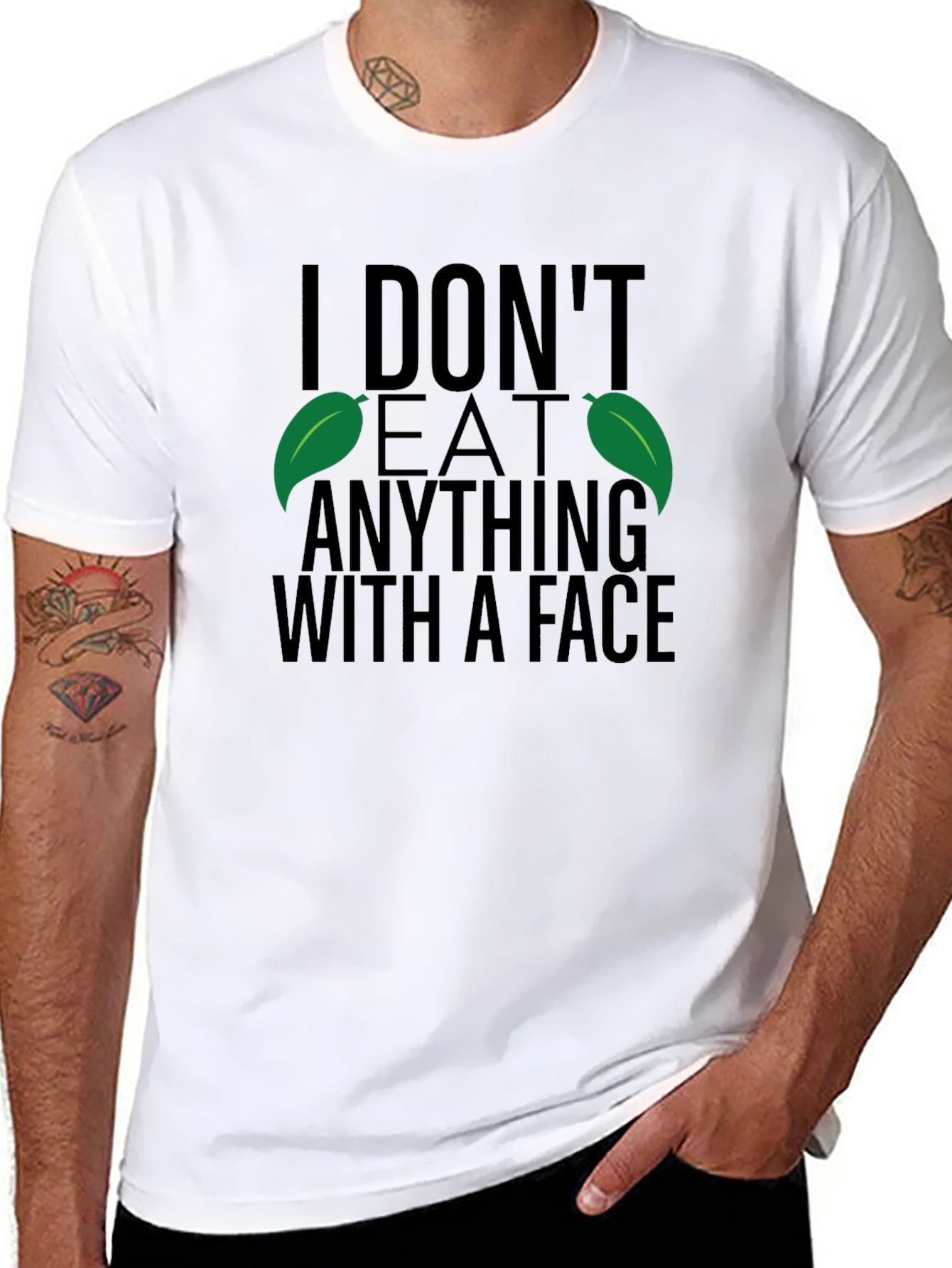 Black Vegan T-Shirt - I Don't Eat Anything With A Face view 8