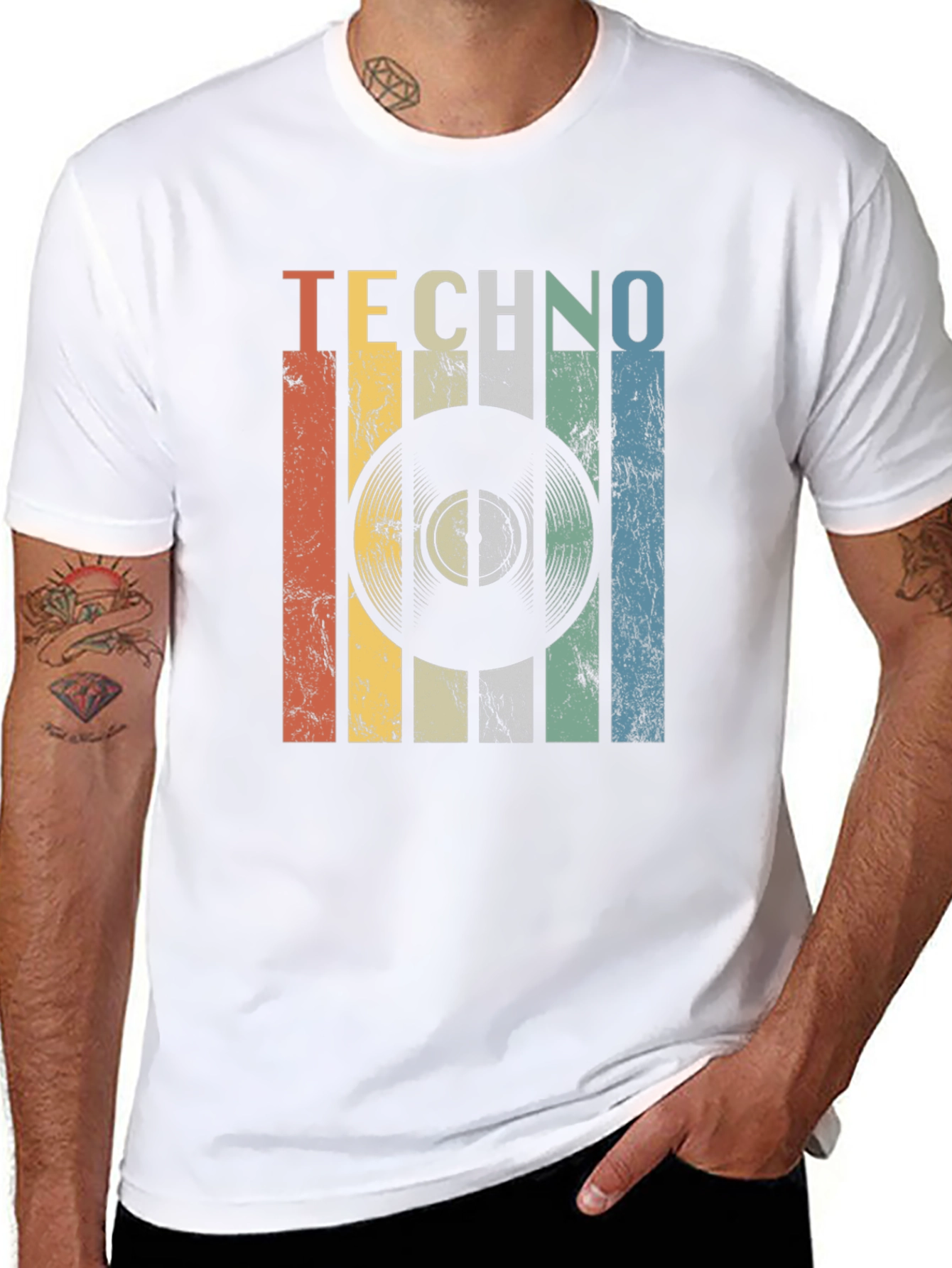 Black Retro Techno Record Graphic T-Shirt view 8