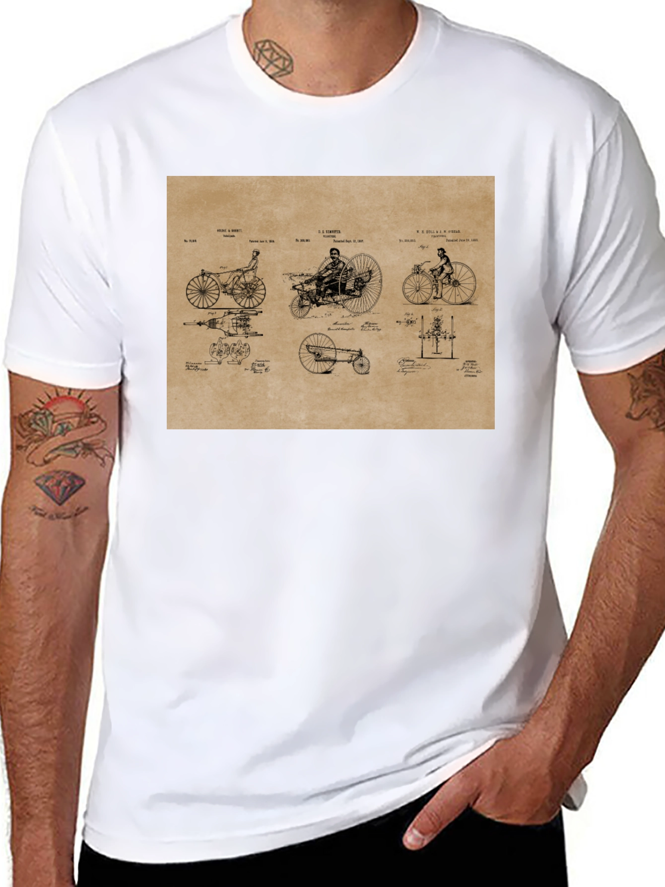 Black Vintage Bicycle Patent T-Shirt - Black view 8