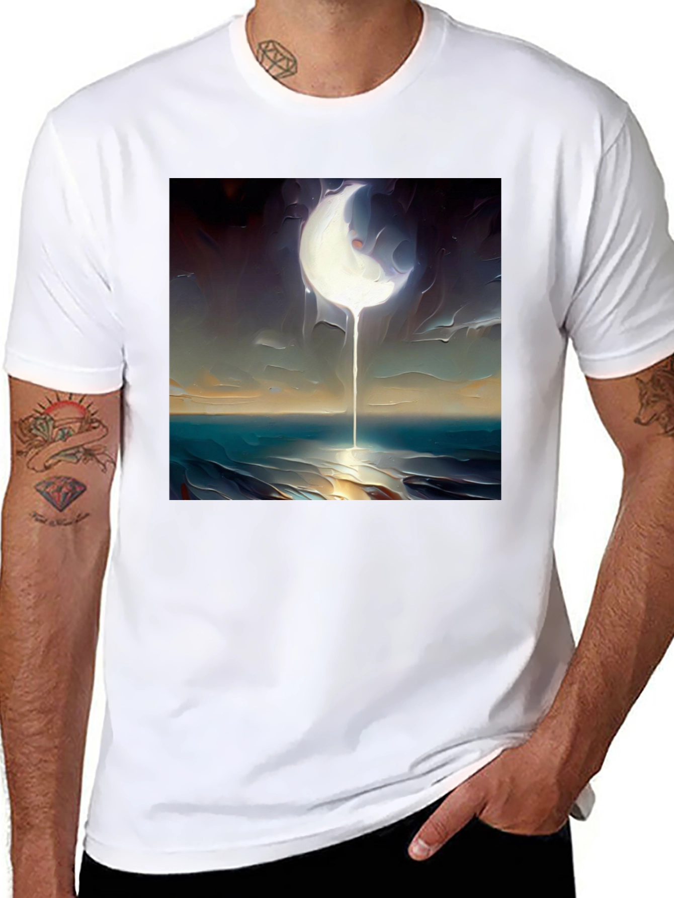 Black Abstract Moonscape Graphic Tee - Black Cotton Casual view 8