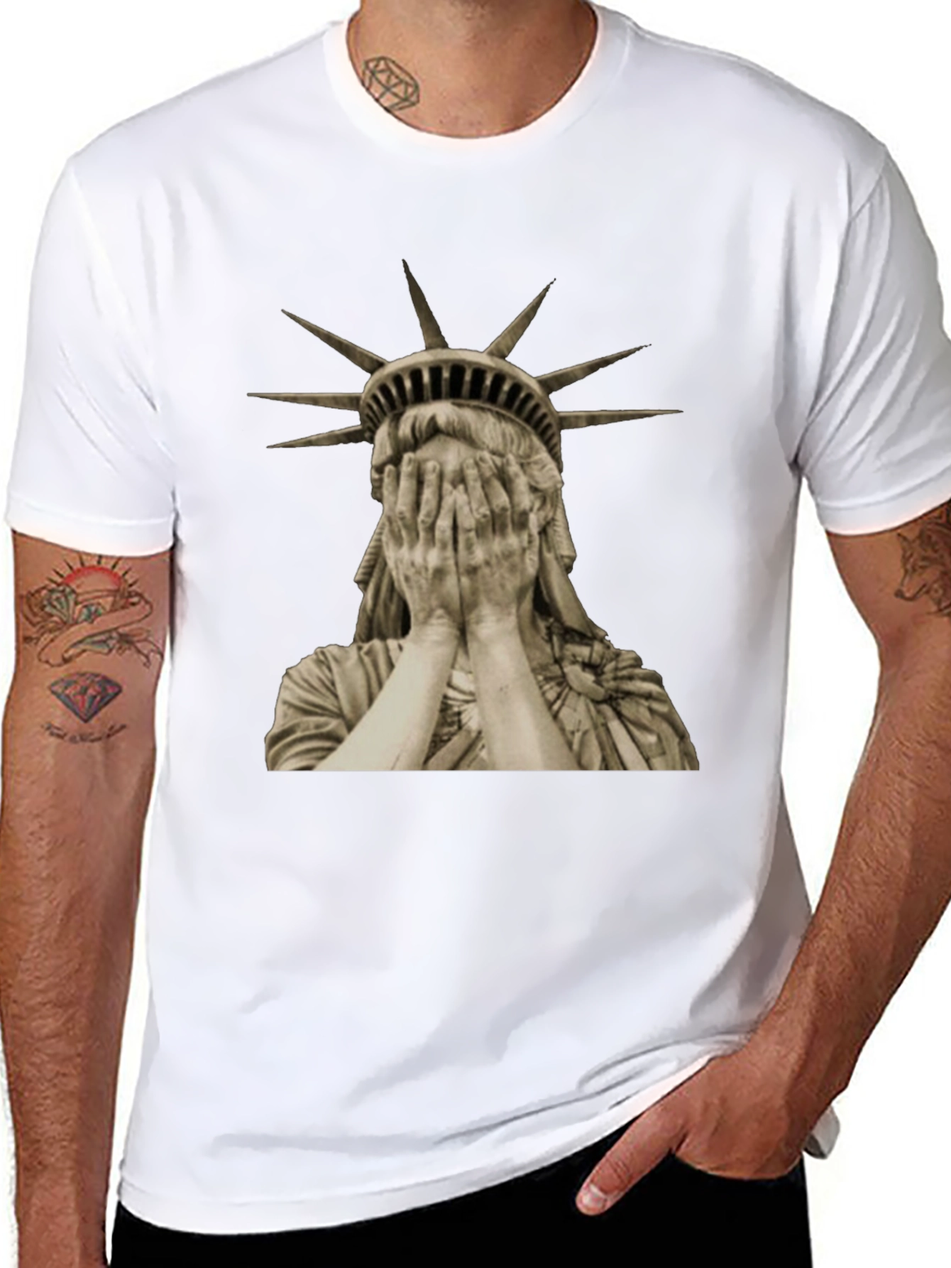 Black Statue of Liberty Crying Graphic Tee view 8