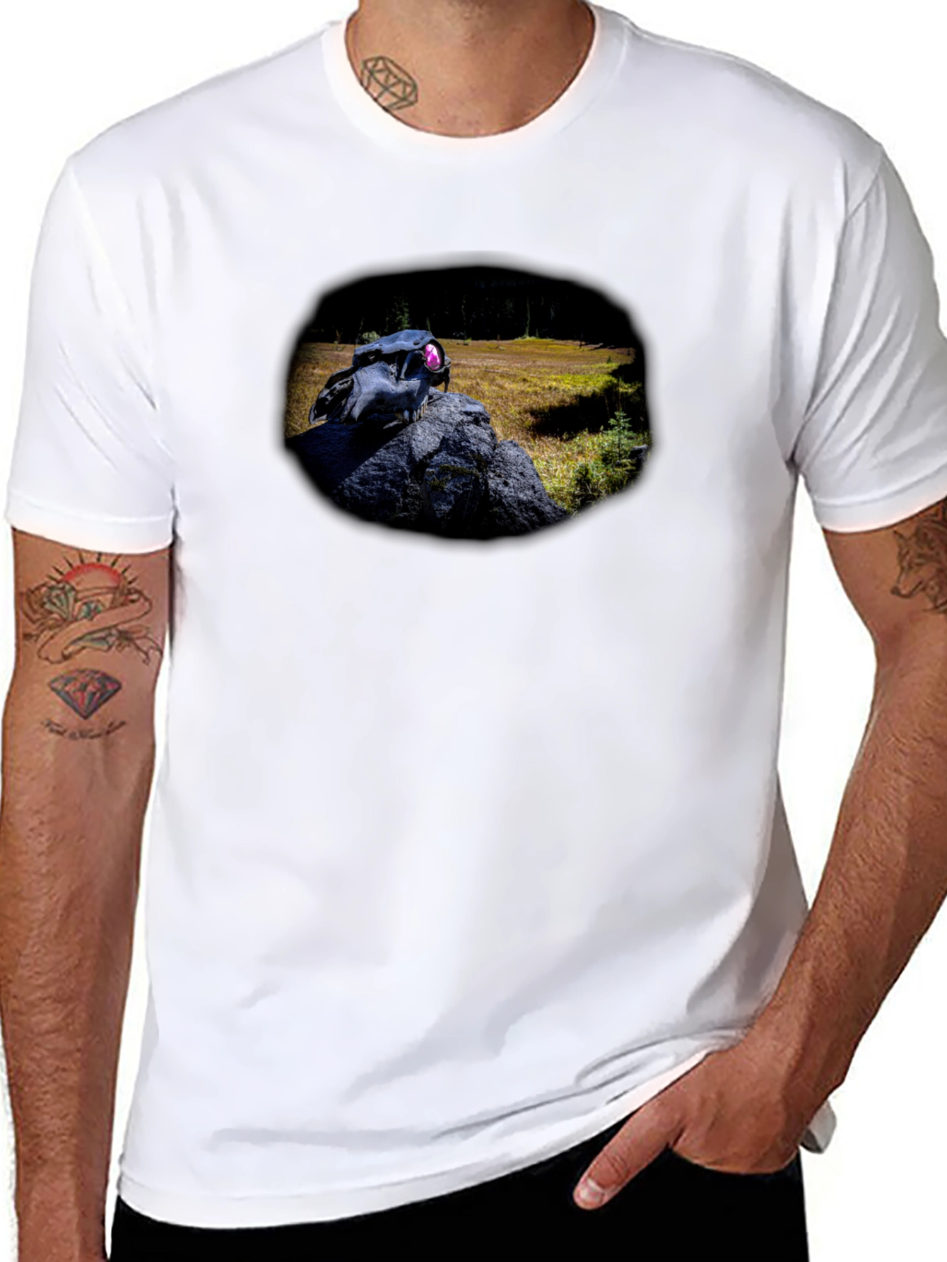 Black Black Skull & Nature Print T-Shirt view 8