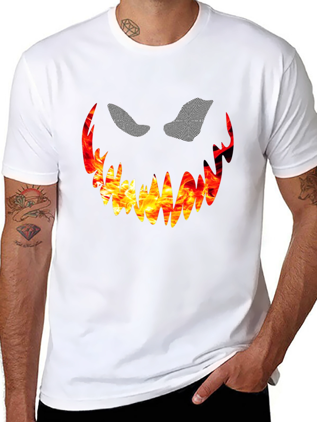 Black Fiery Monster Face Graphic Tee - Black view 8