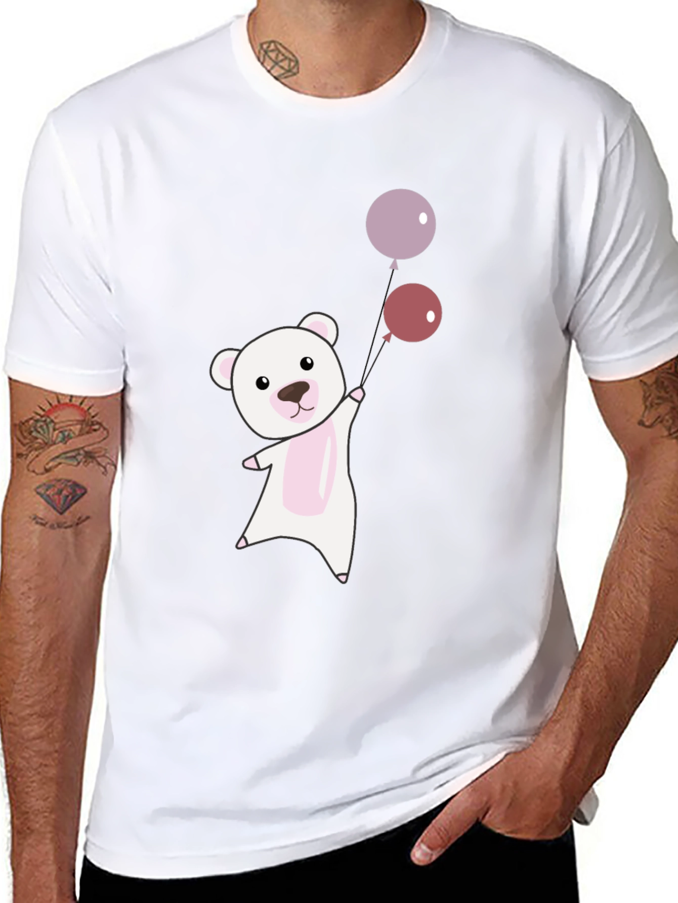 Black Cute Bear with Balloons Graphic Tee - Soft Cotton Comfort view 8