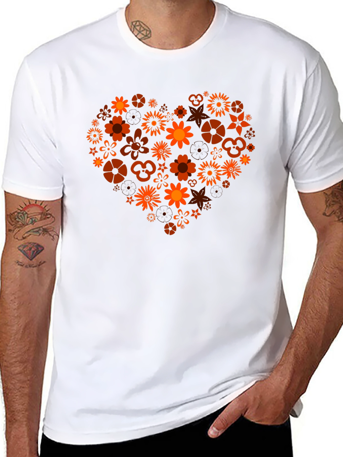Black Floral Heart Graphic T-Shirt - Stylish Men's Tee view 8
