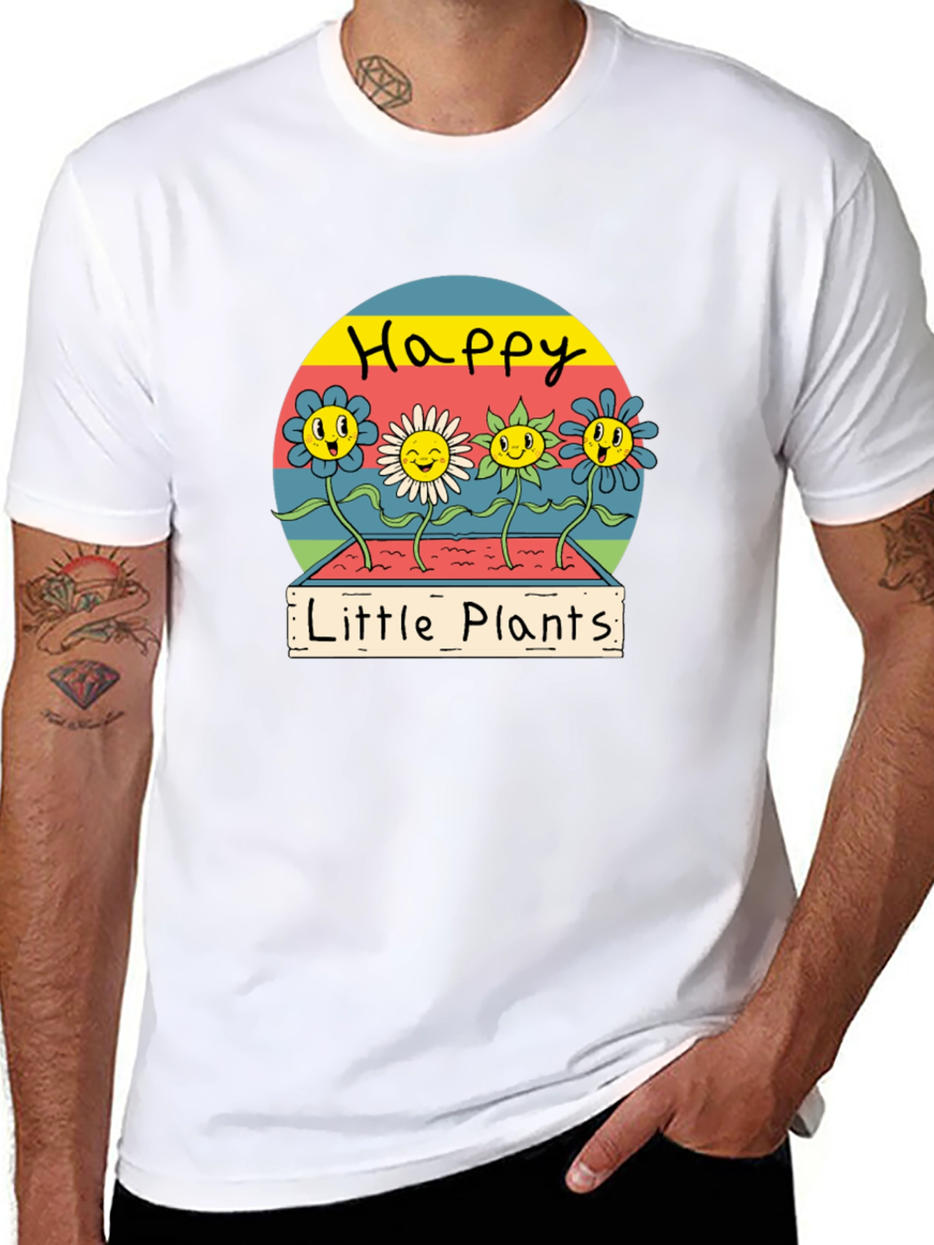 Black Happy Little Plants Graphic Tee - Trendy Unisex T-Shirt view 8