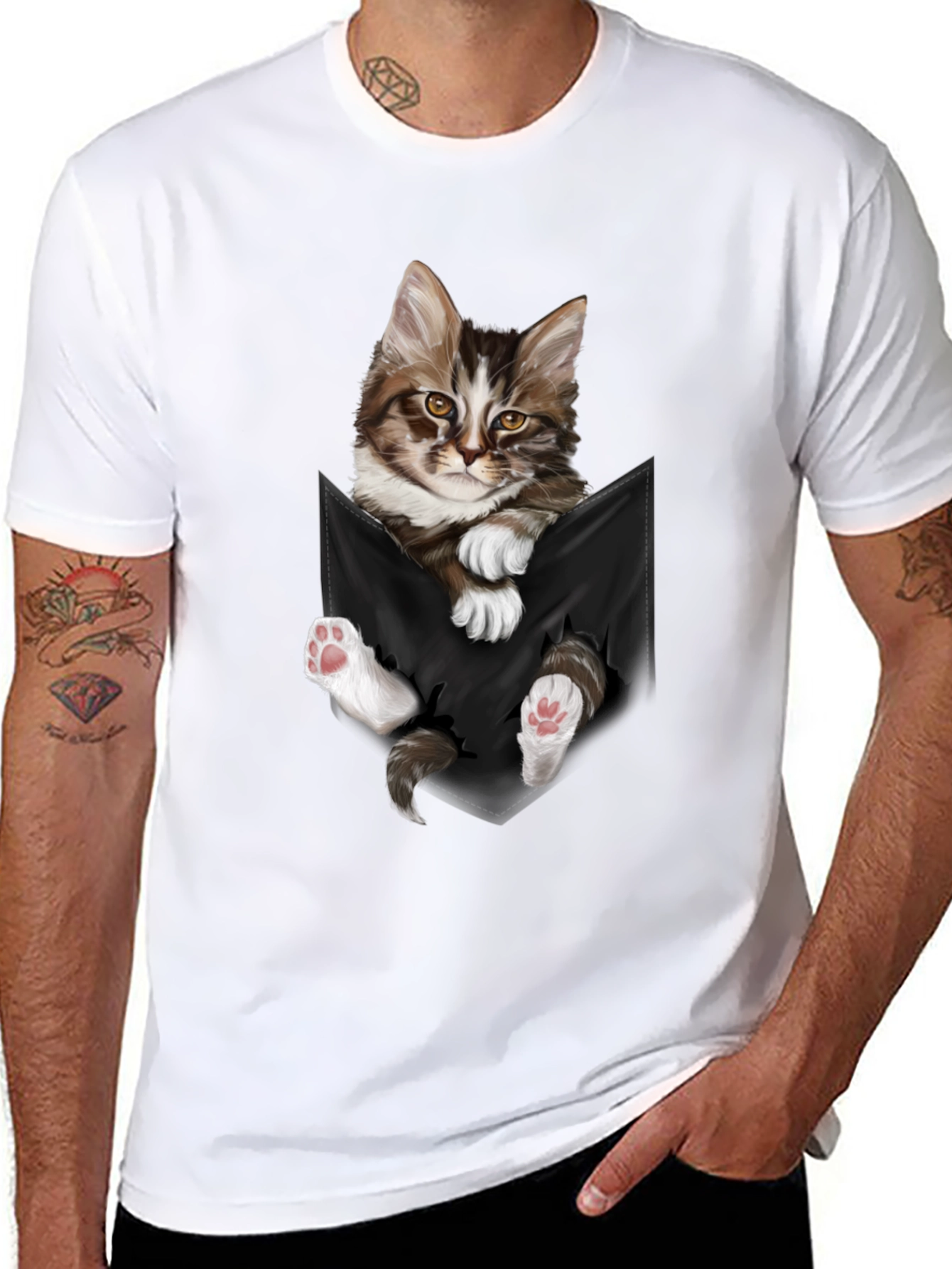 Black Cat Pocket T-Shirt - Novelty Animal Tee view 8