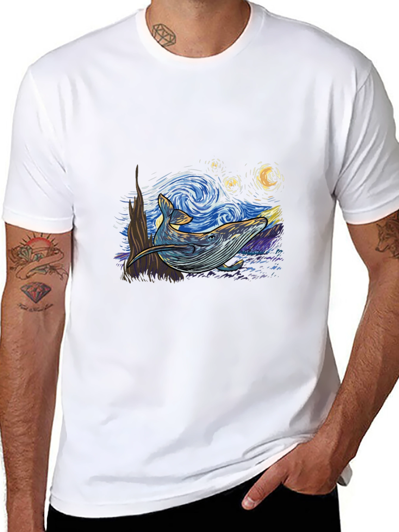 Black Starry Whale Tee - Artistic Graphic Print view 8