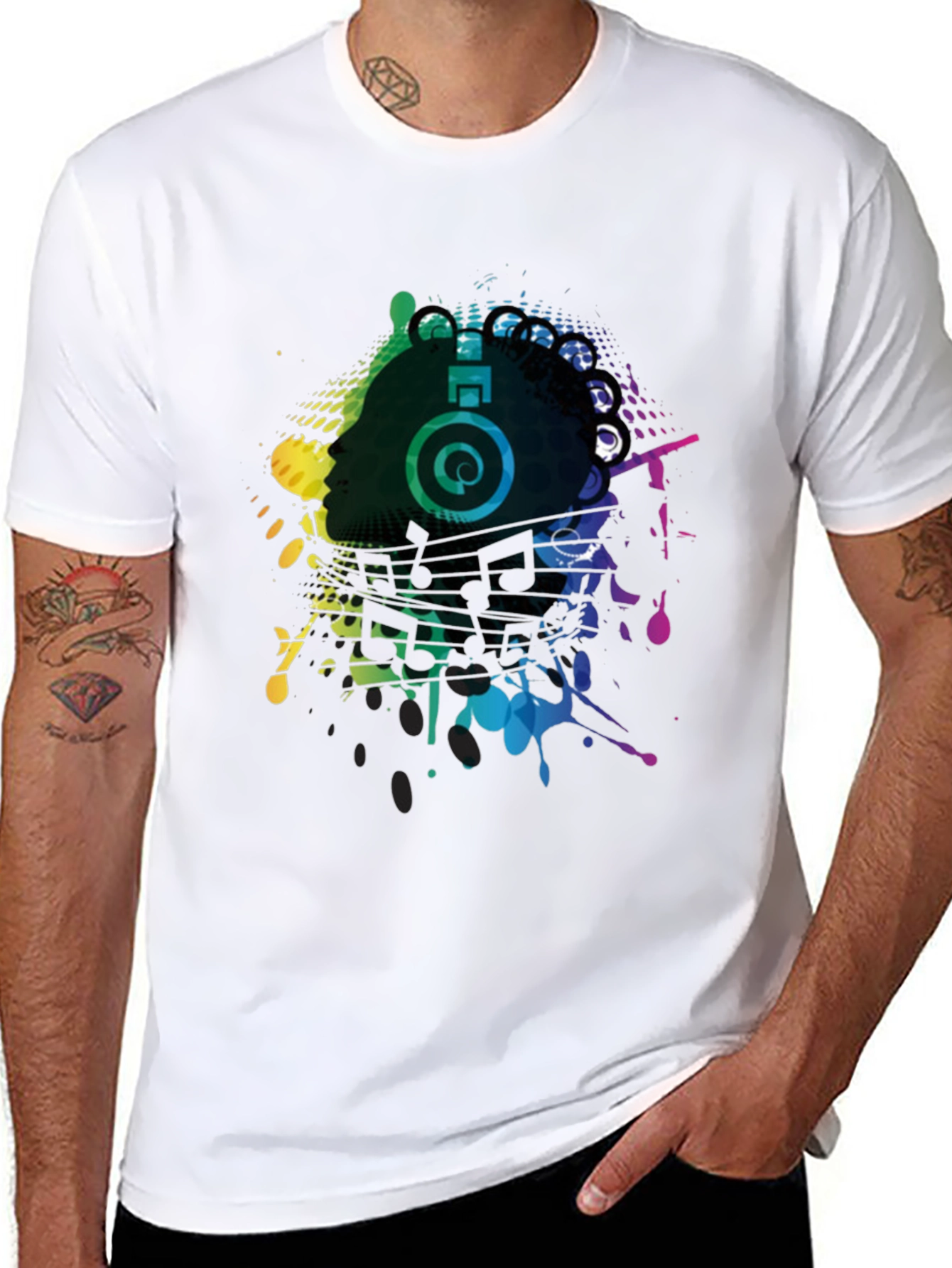 Black Vibrant Music Headphone Graphic Tee - Black view 8