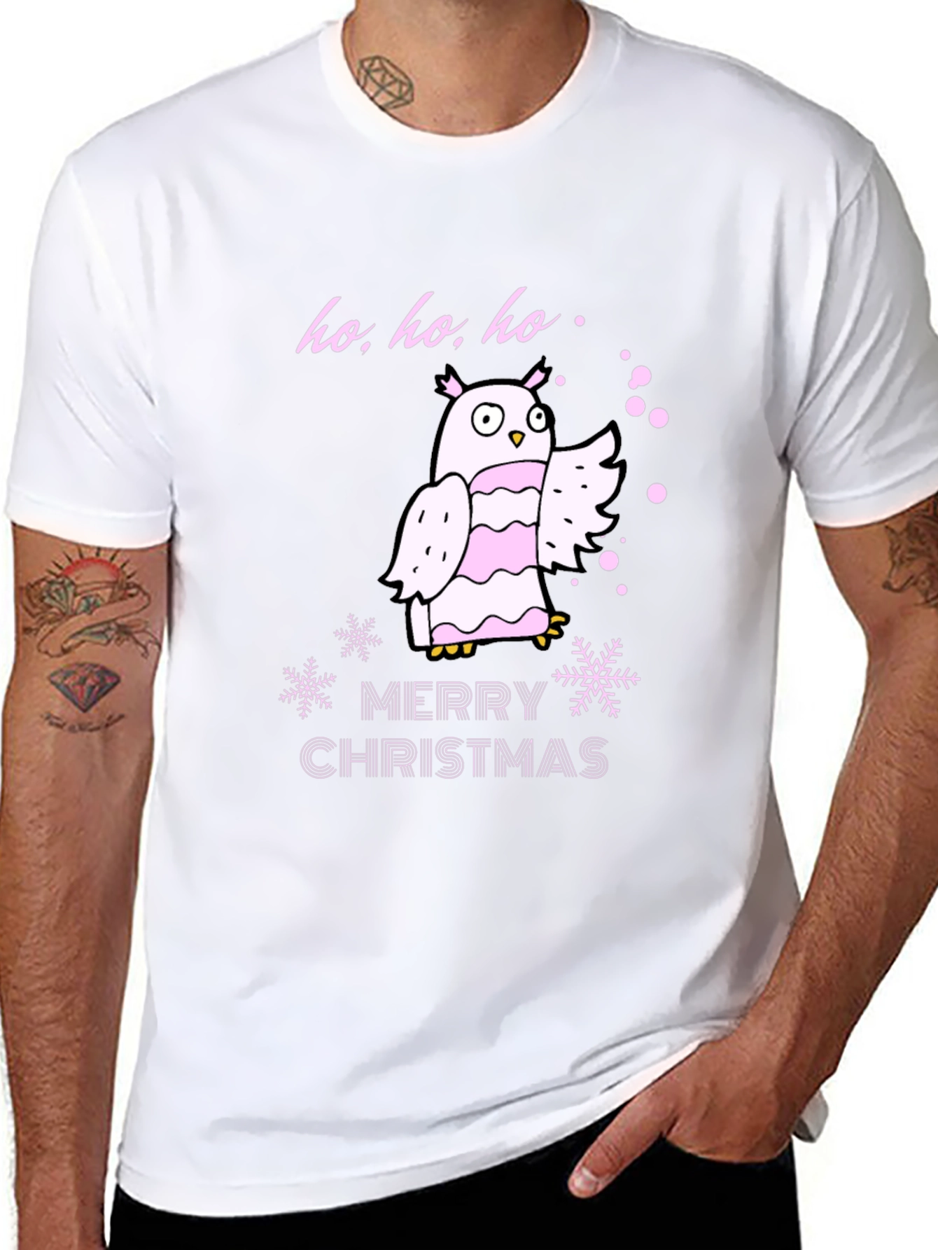 Black Festive Owl Christmas T-Shirt view 8