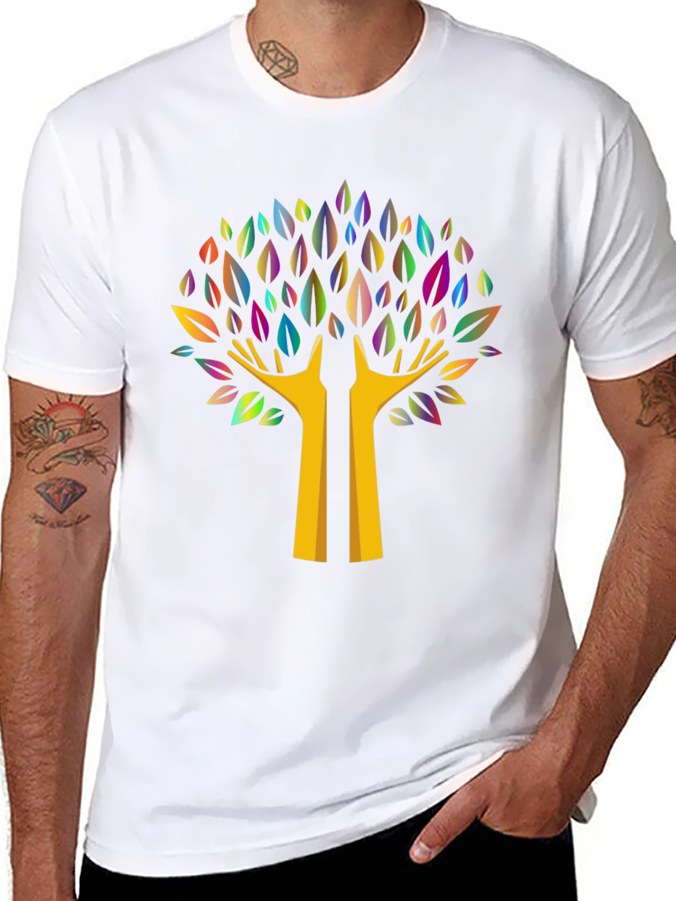Black Colorful Tree Graphic Black T-Shirt view 8
