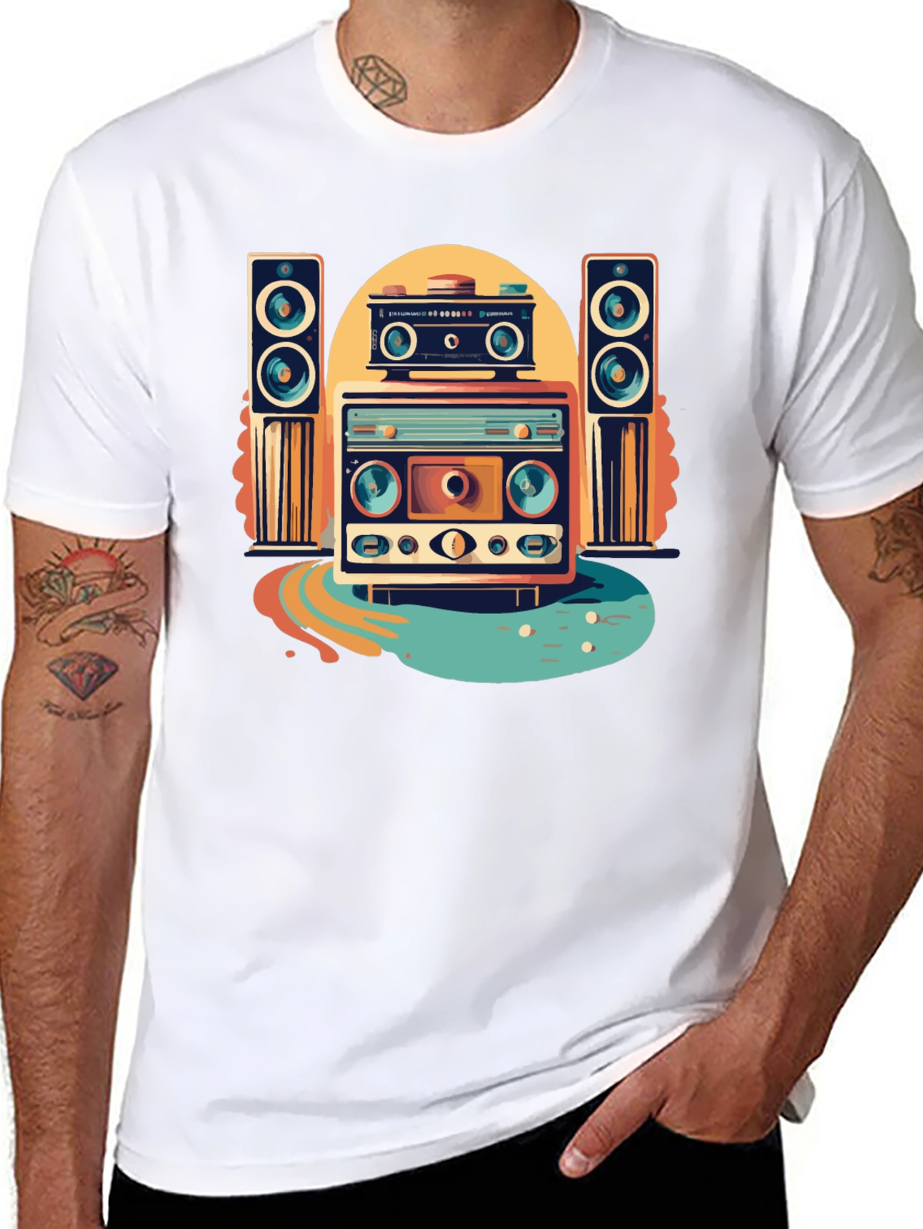 Black Retro Music Graphic Tee view 8