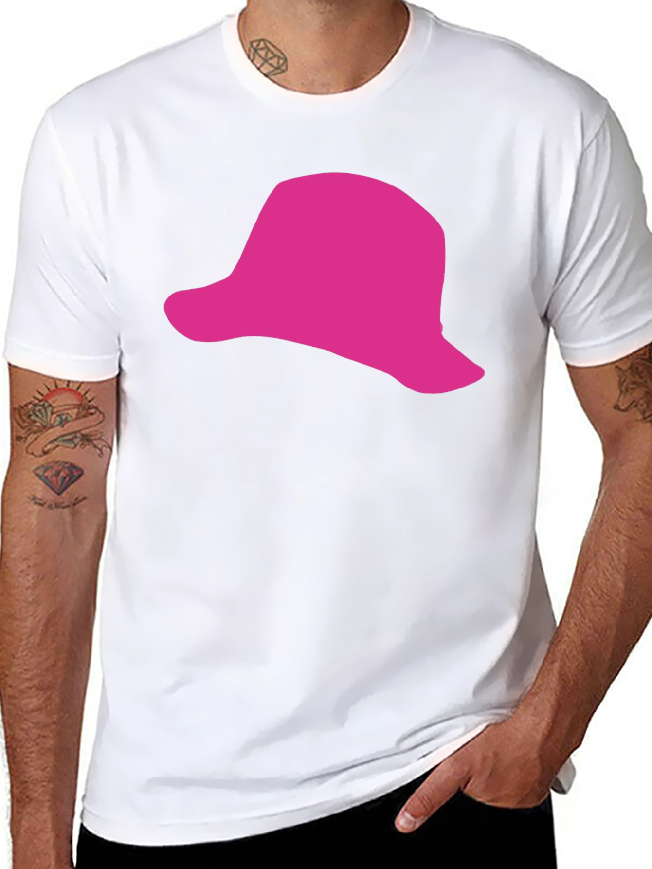 Black Pink Hat Graphic Black T-Shirt - Casual Style view 8