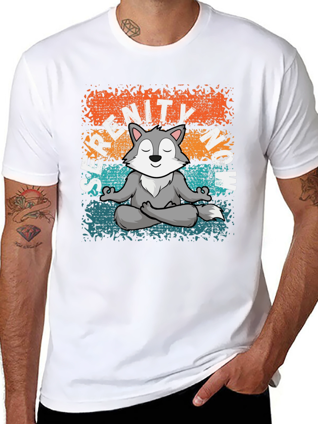 Black Serenity Now! Meditating Wolf Graphic Tee view 8