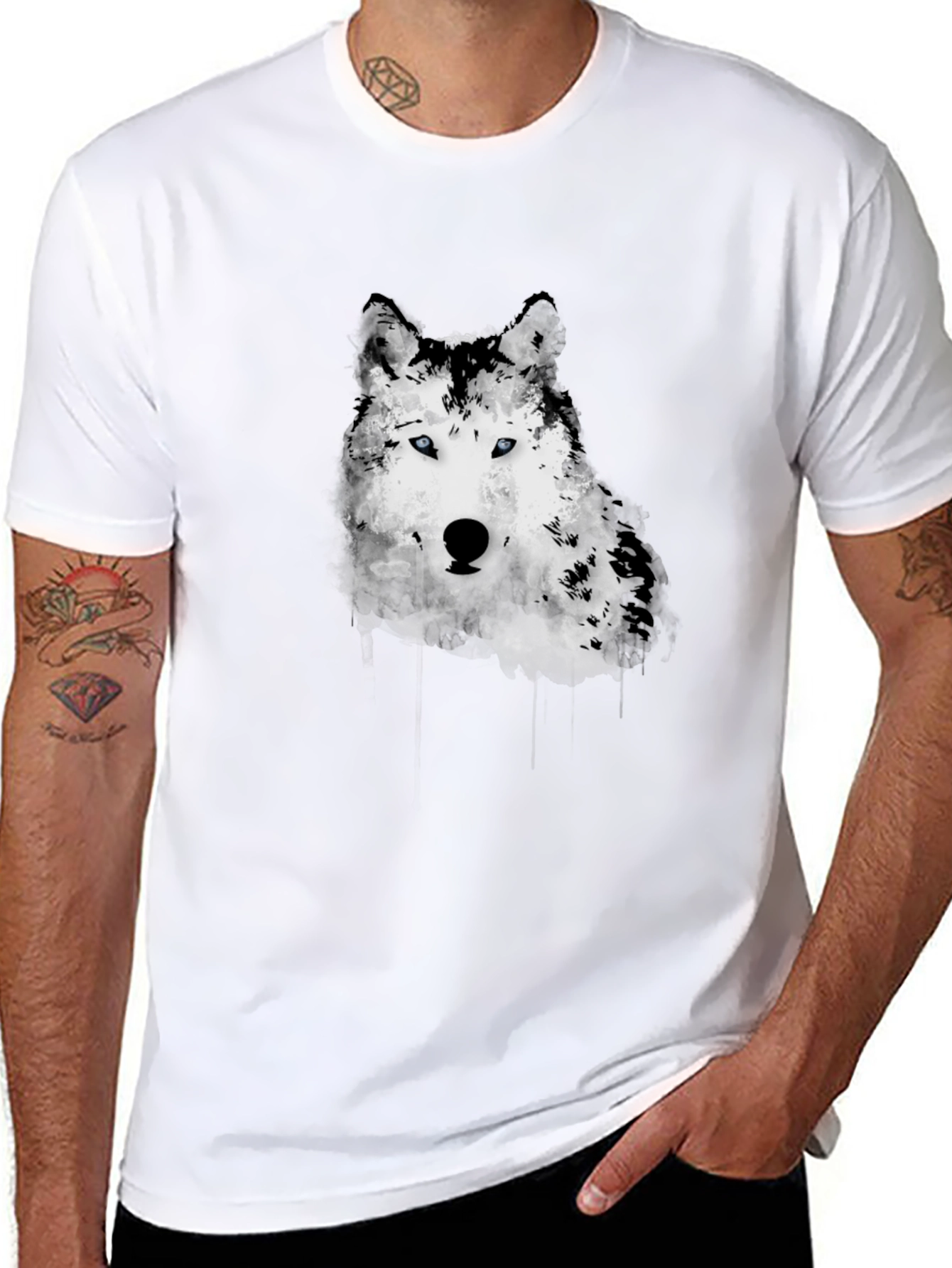 Black Wolf Graphic Print Men's Black T-Shirt view 8