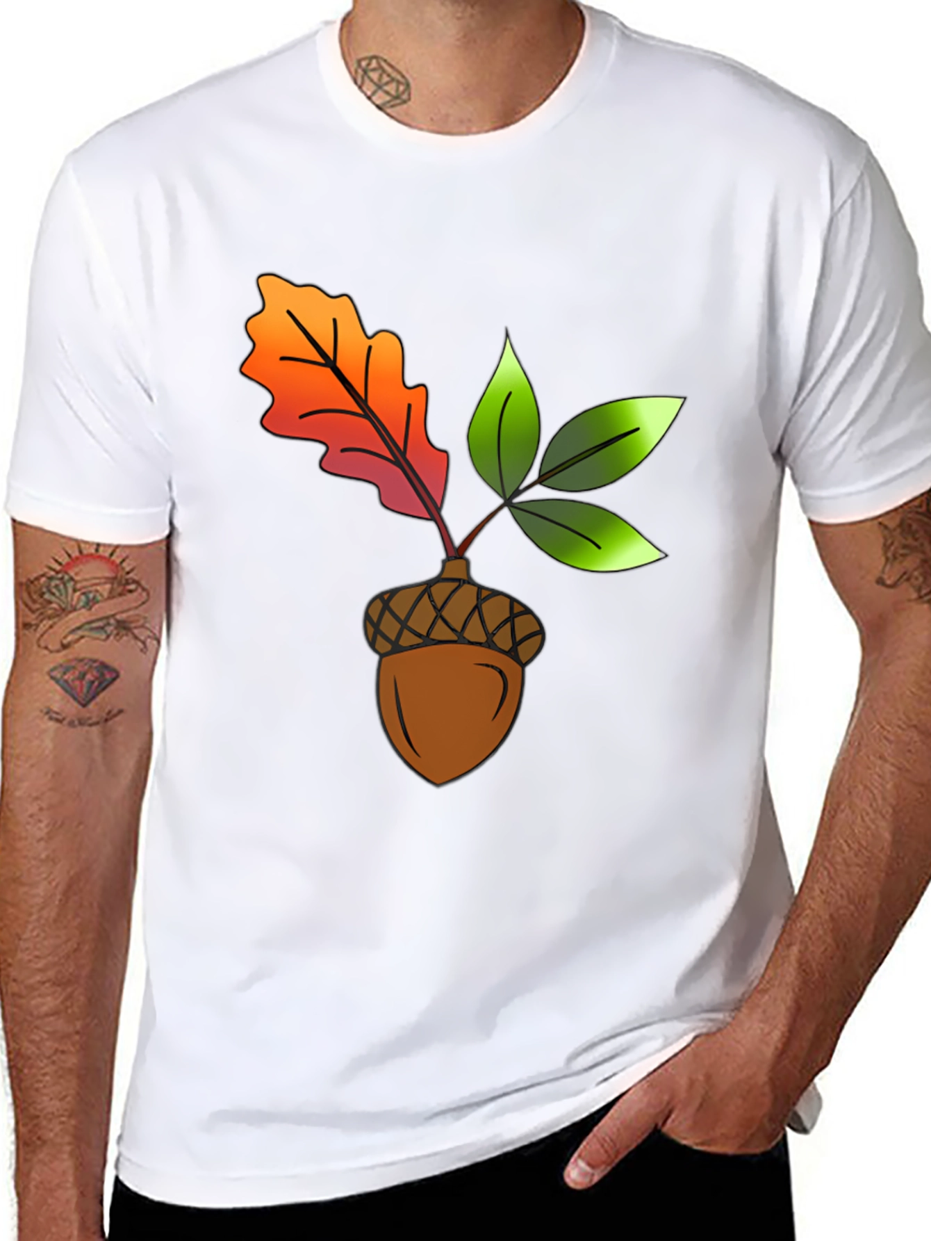 Black Acorn & Leaves Graphic T-Shirt view 8
