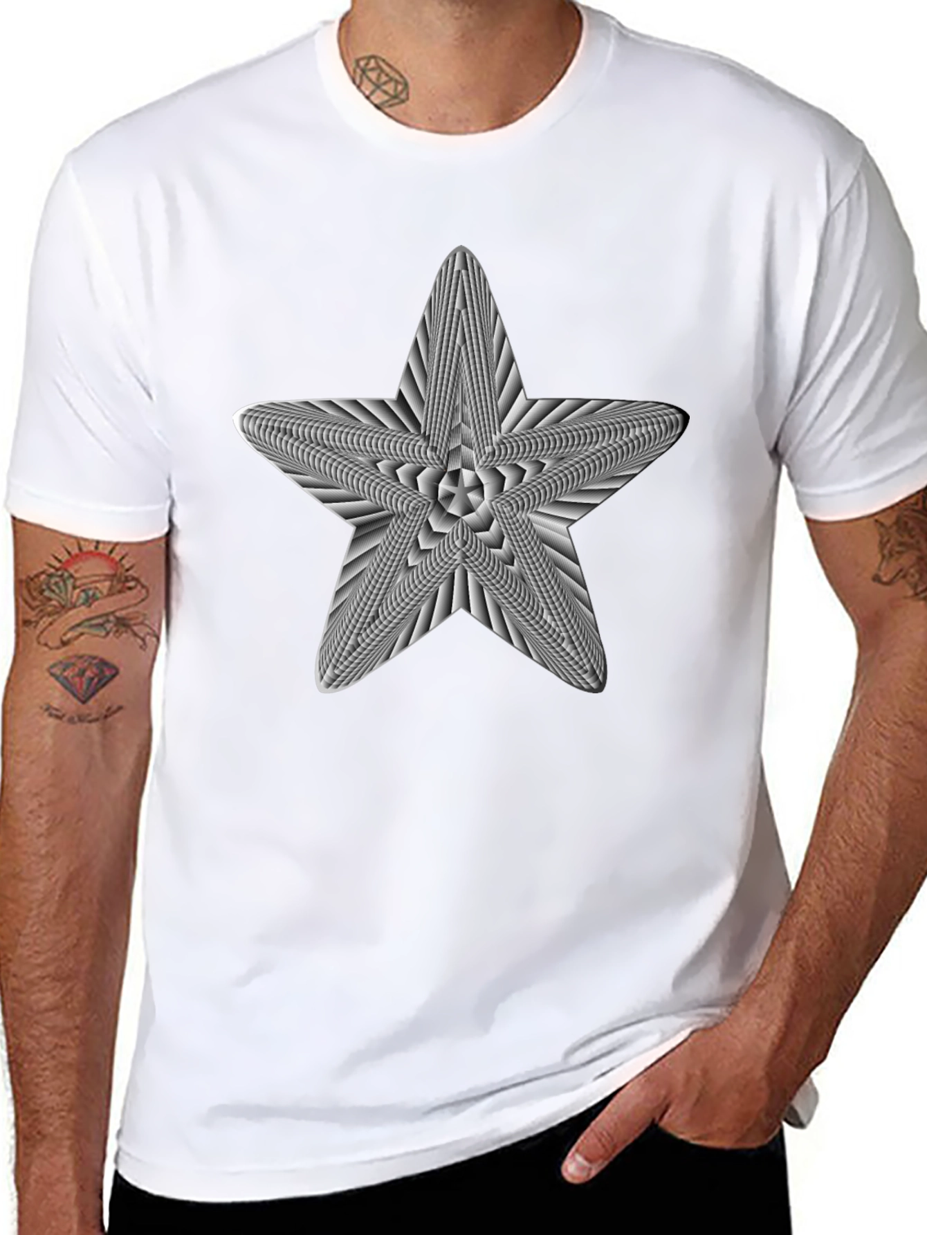 Black Optical Illusion Star Graphic Tee view 8