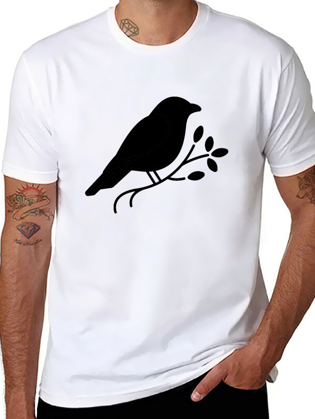 Black Black Bird on Branch Graphic T-Shirt - Mens view 8