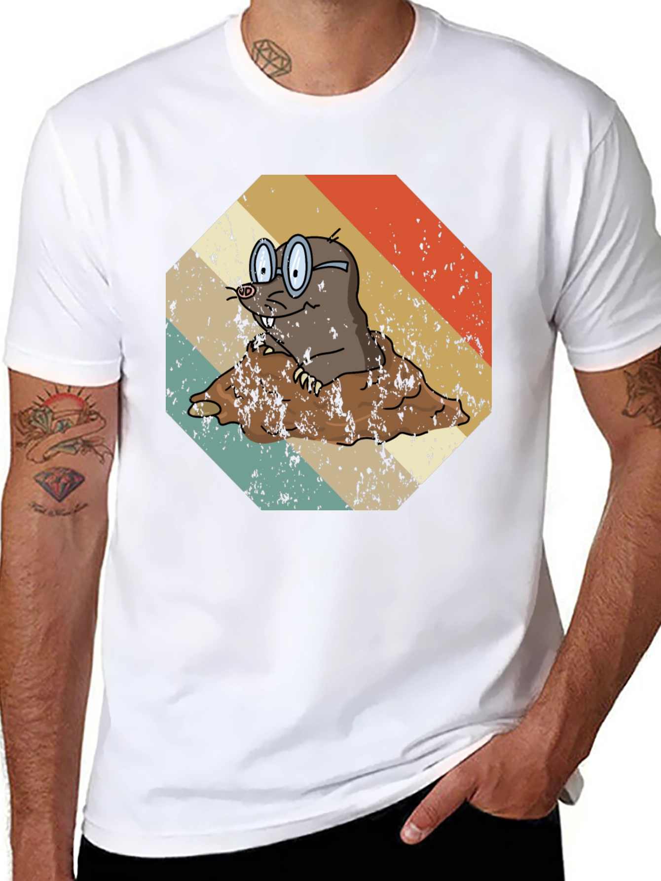 Black Retro Mole T-Shirt: Funny Cartoon Animal Graphic Tee view 8