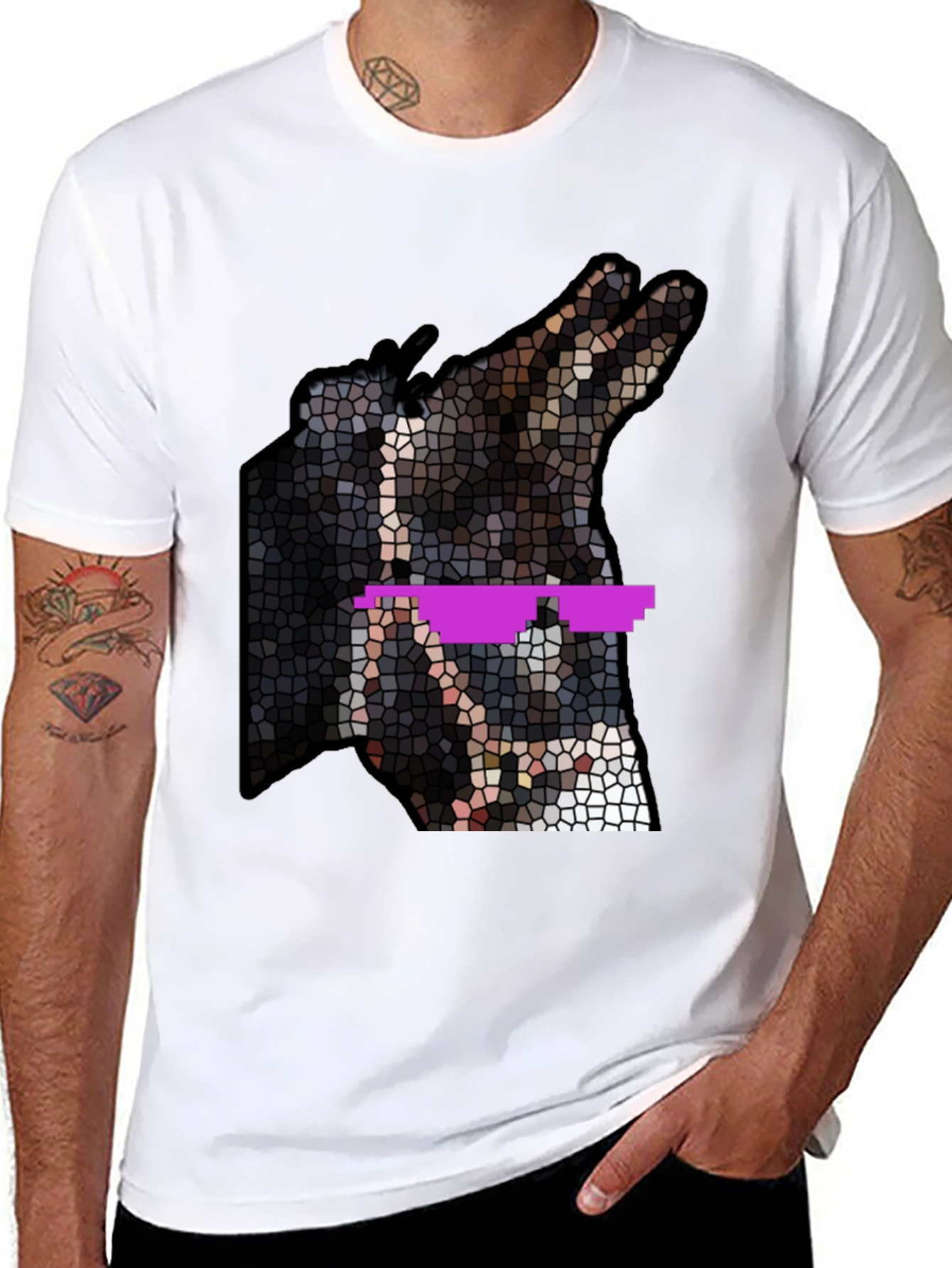 Black Cool Dog Mosaic T-Shirt view 8