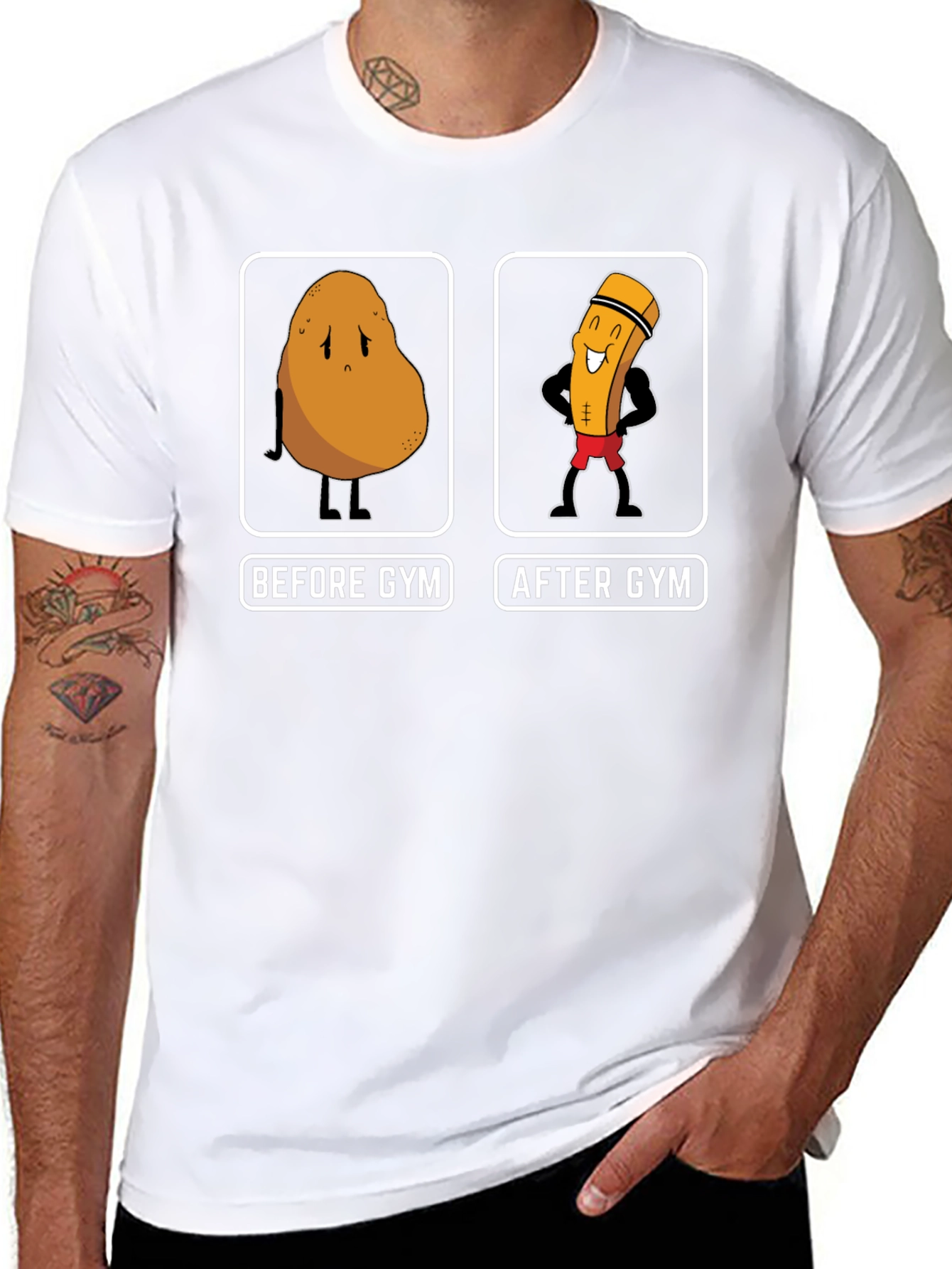 Black Gym Potato Funny Workout T-Shirt view 8