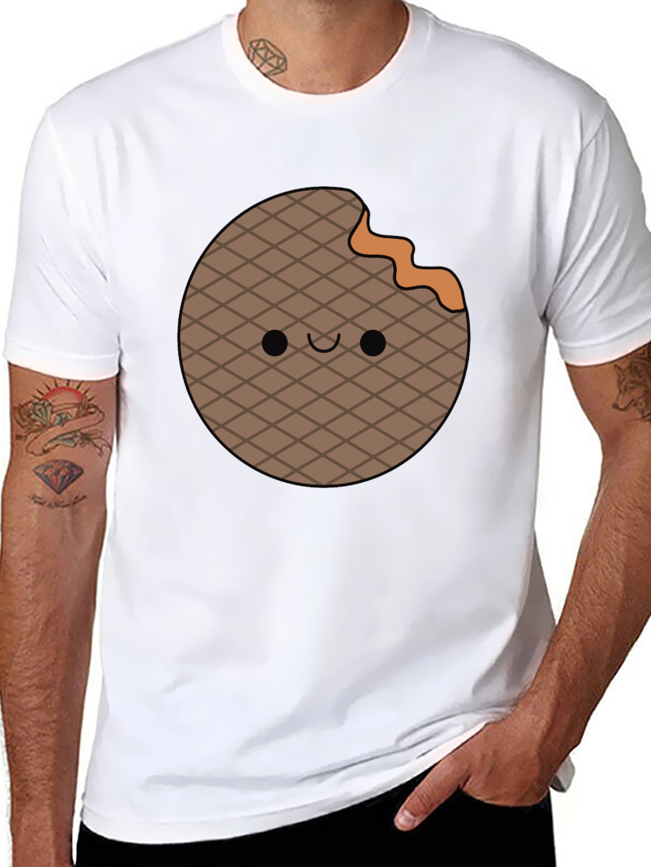 Black Cute Waffle Bite T-Shirt - Fun Foodie Apparel view 8