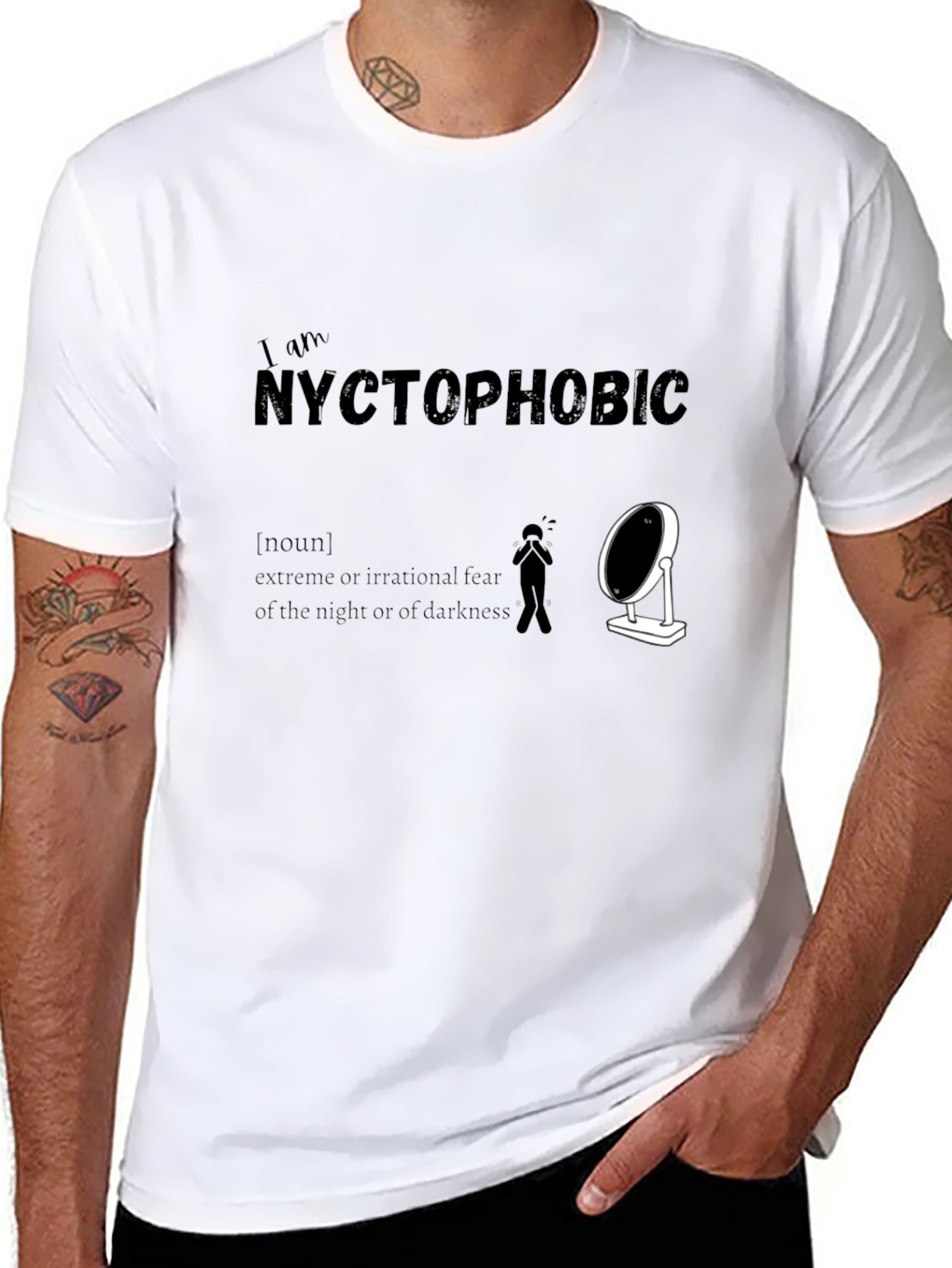 Black Nyctophobic T-Shirt: Fear of the Dark Humor Tee view 8