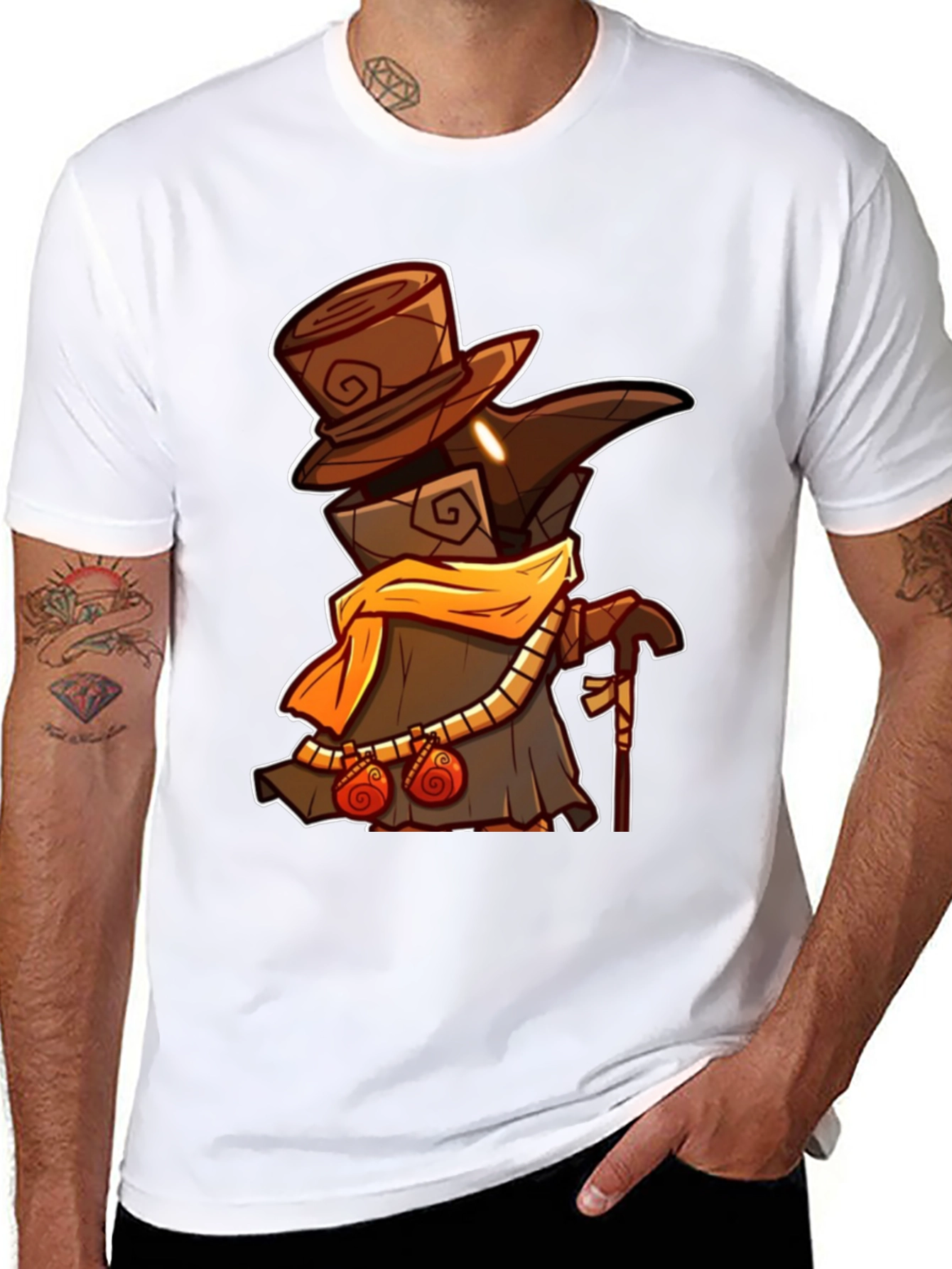 Black Plague Doctor Cartoon Graphic T-Shirt - Black view 8