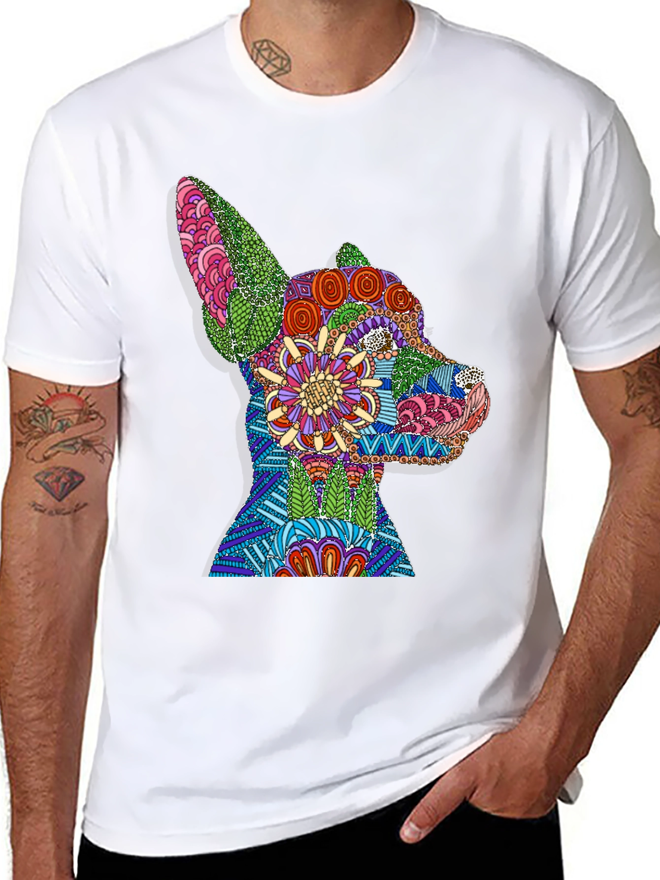 Black Dog Mandala Graphic Print T-Shirt - Black view 8