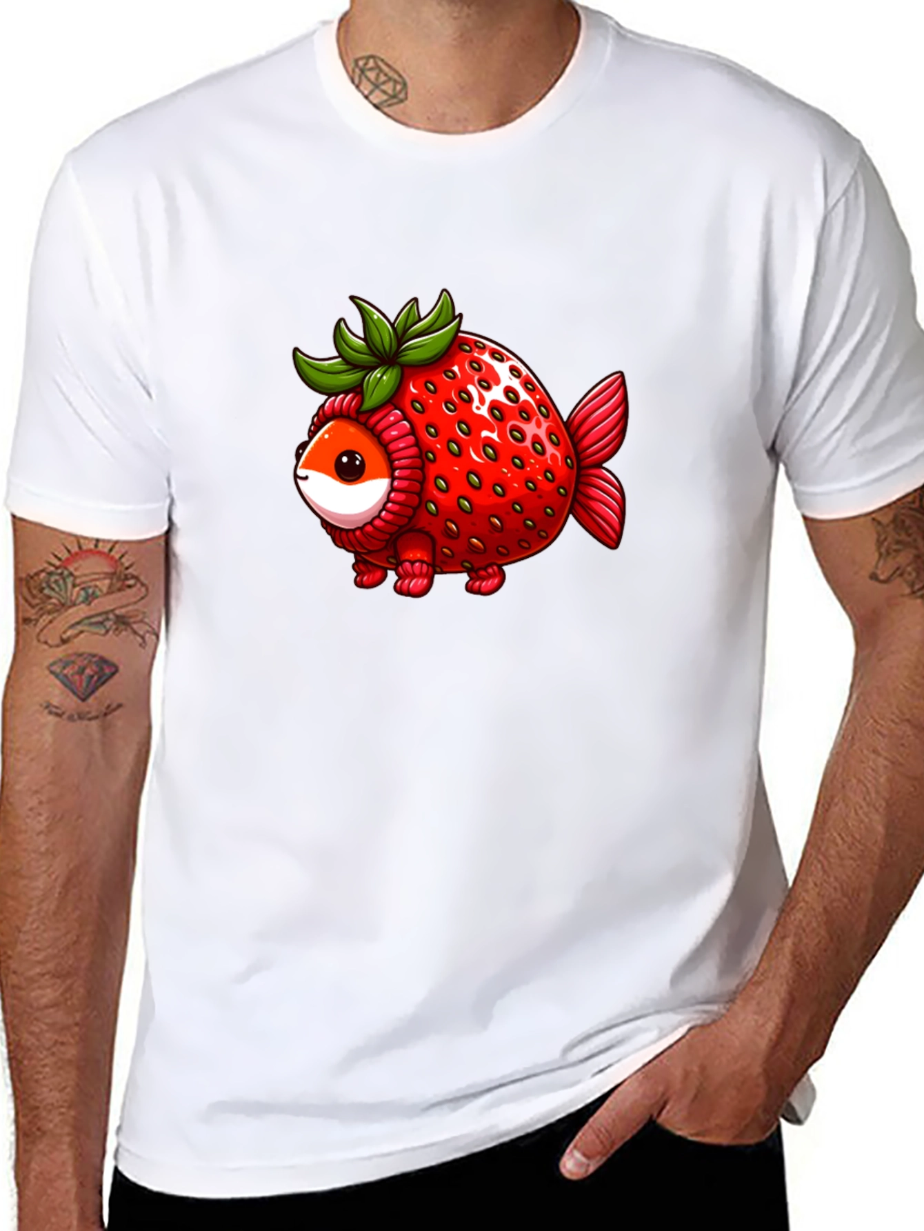 Black Strawberry Fish T-Shirt - Unique Graphic Tee view 8
