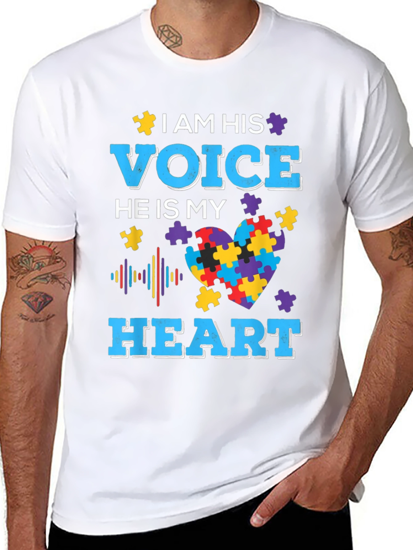 Black Autism Awareness T-Shirt - I am his Voice view 8