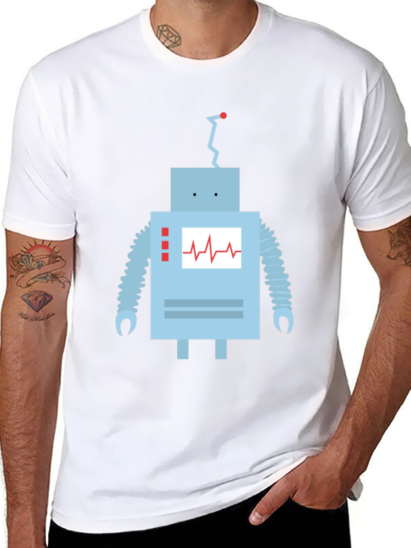 Black Robot Graphic T-Shirt - Black Cotton Blend Tee view 8
