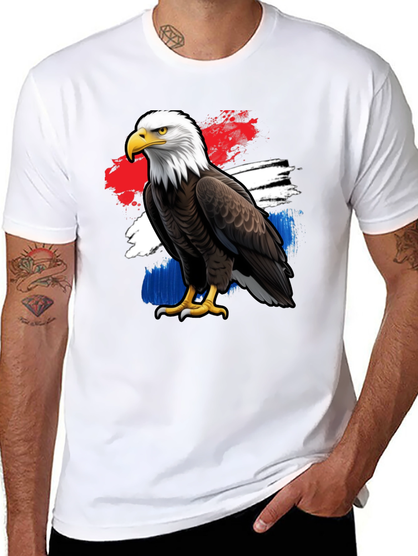 Black Patriotic Eagle Graphic Tee - Black Crew Neck T-Shirt view 8