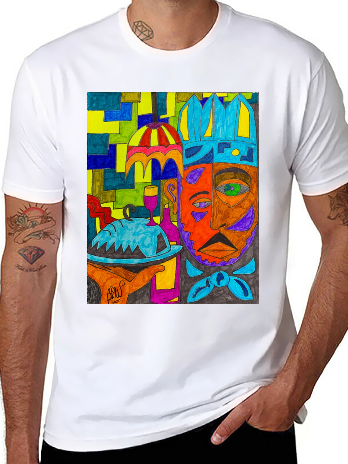 Black Artistic Graphic Print Men's Tee - Abstract Chef view 8