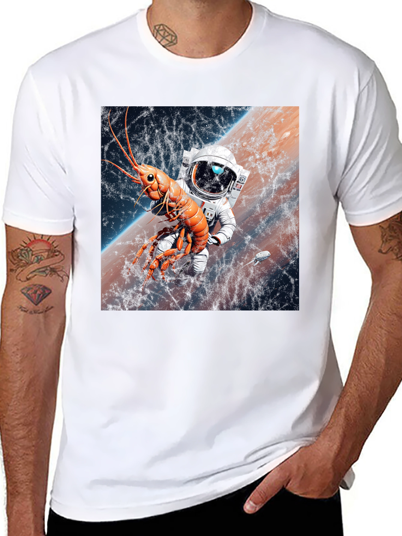Black Space Lobster Astronaut T-Shirt view 8