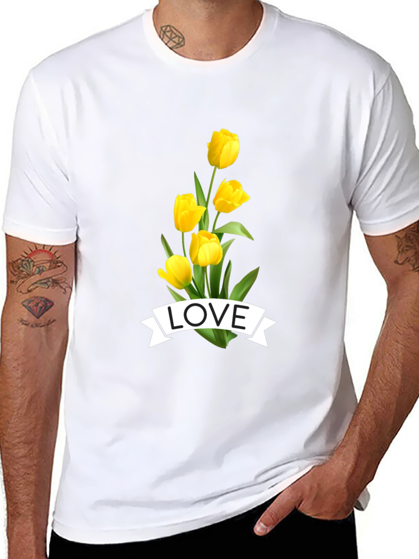 Black Love Tulips Graphic Tee - Black Cotton T-Shirt view 8