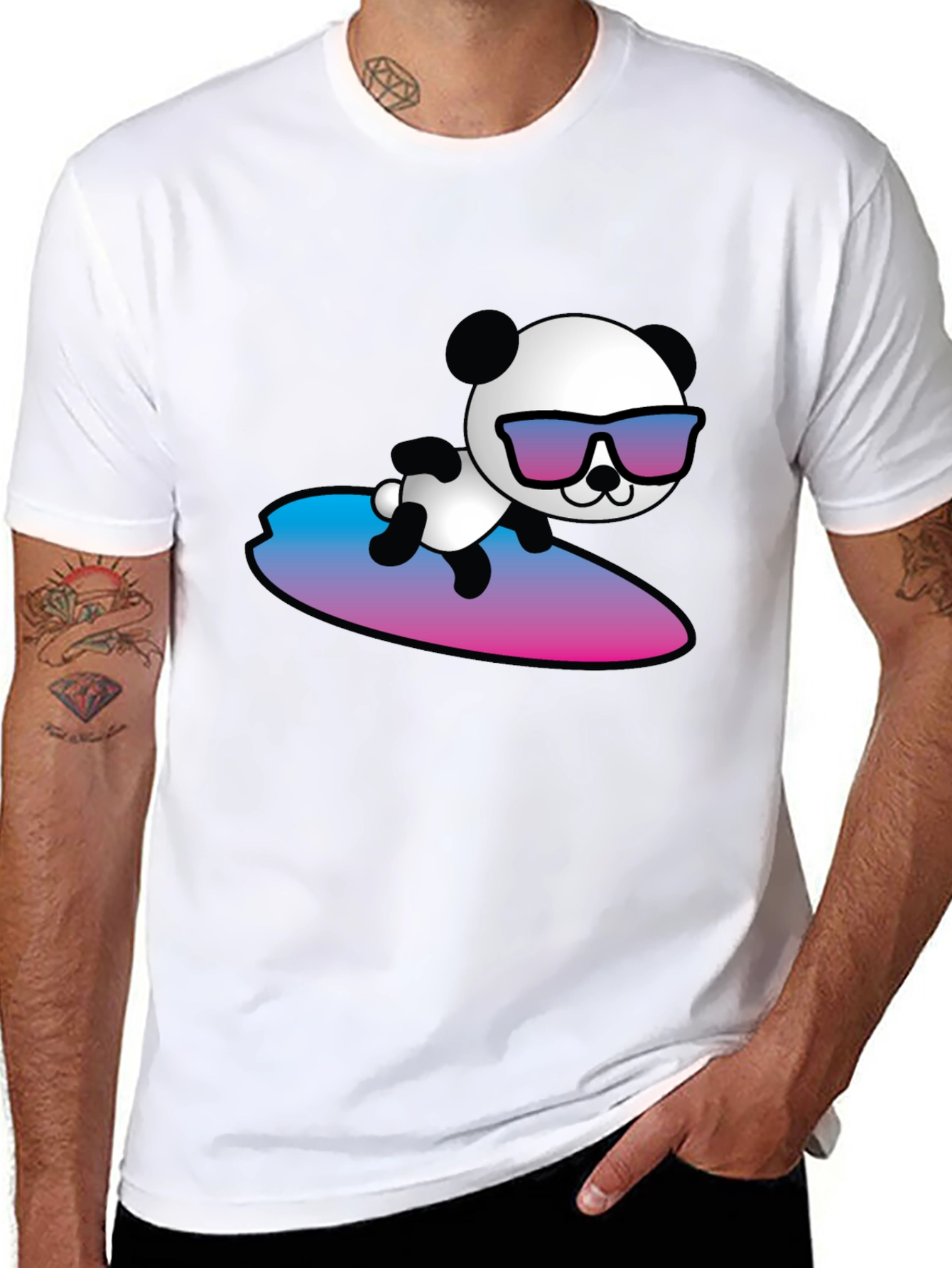 Black Surfing Panda T-Shirt - Cool Graphic Tee view 8