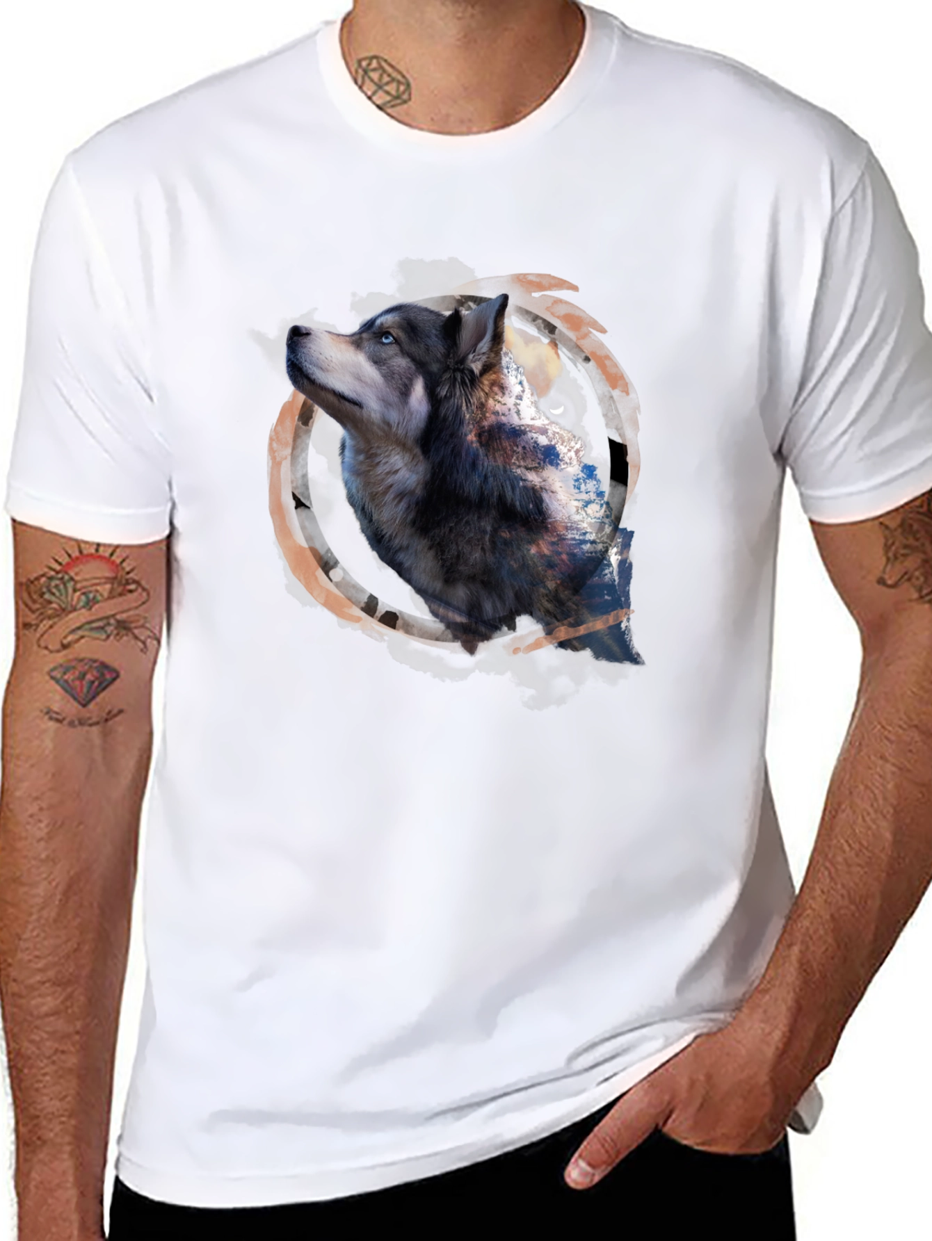 Black Wolf Graphic Print Black T-Shirt view 8