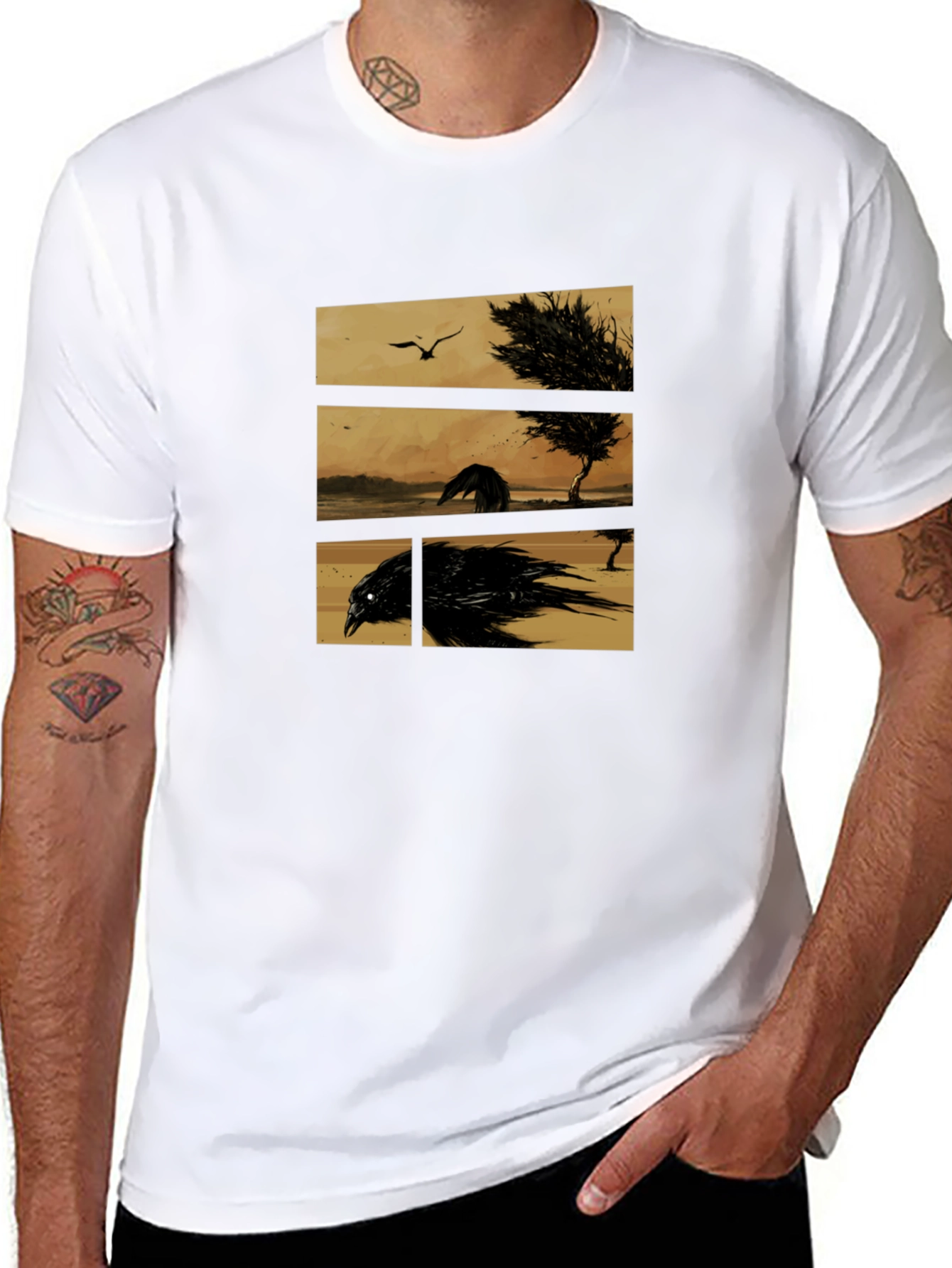 Black Raven Graphic T-Shirt - Unique Artistic Design view 8