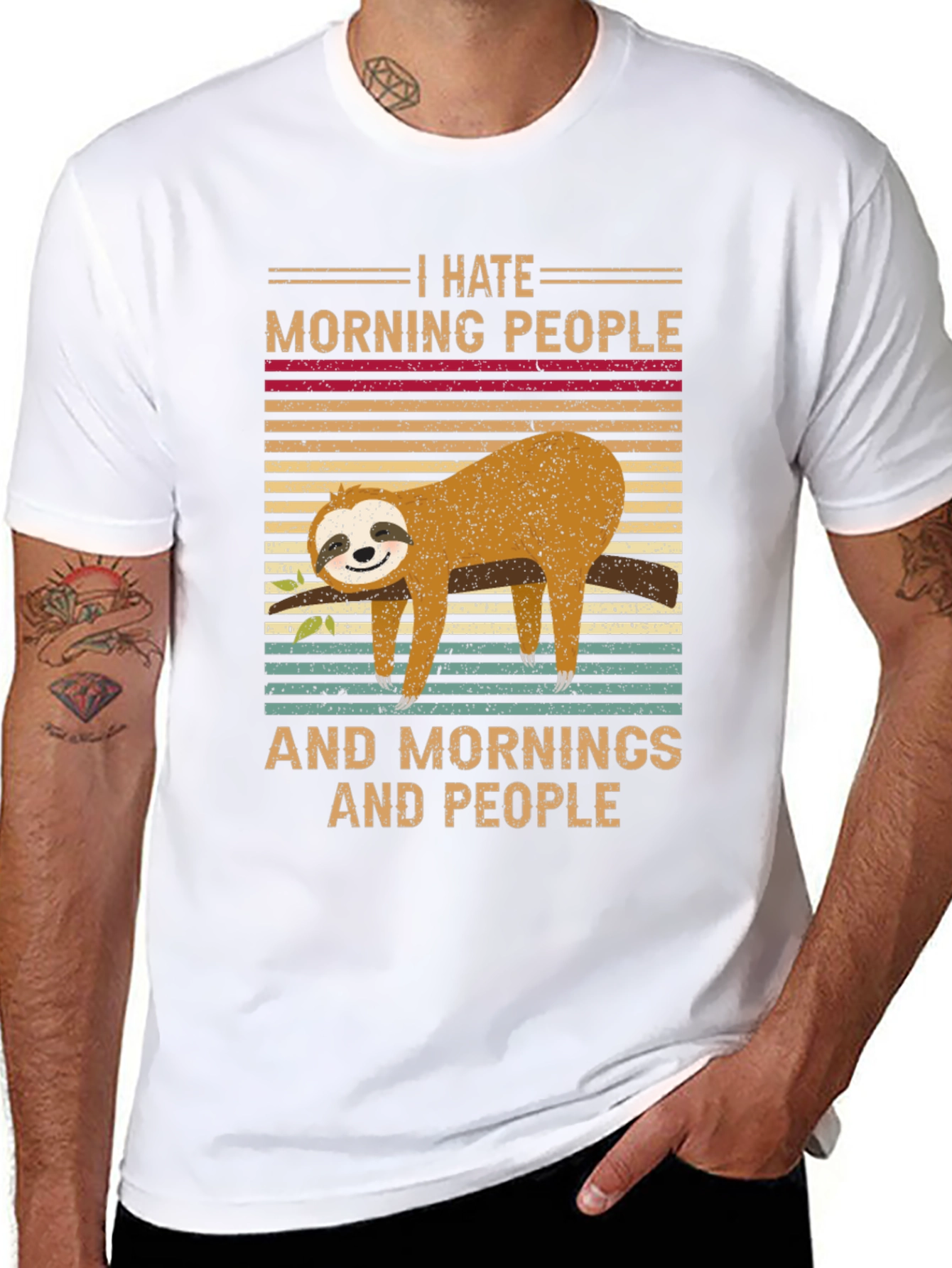 Black I Hate Morning People Sloth T-Shirt view 8